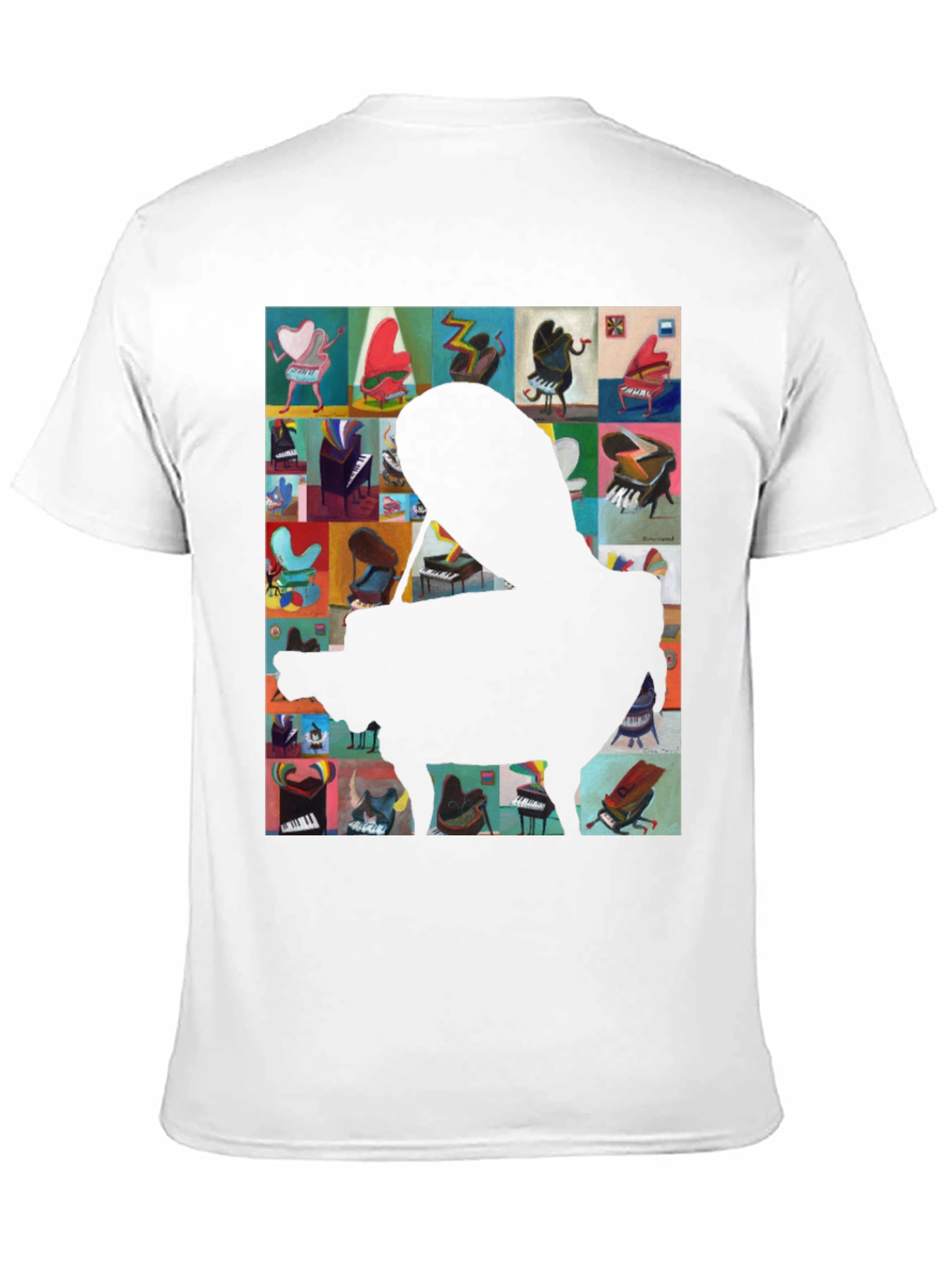 Camiseta Negra con Diseño de Piano Abstracto