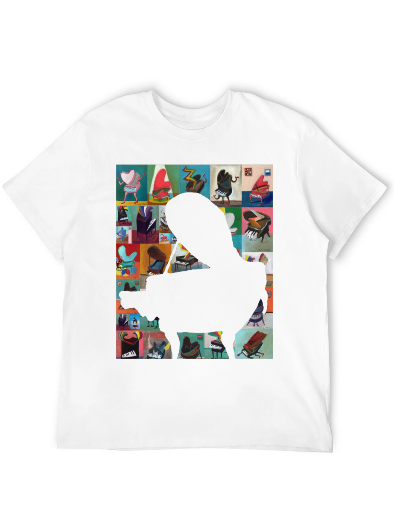 Camiseta Negra con Diseño de Piano Abstracto