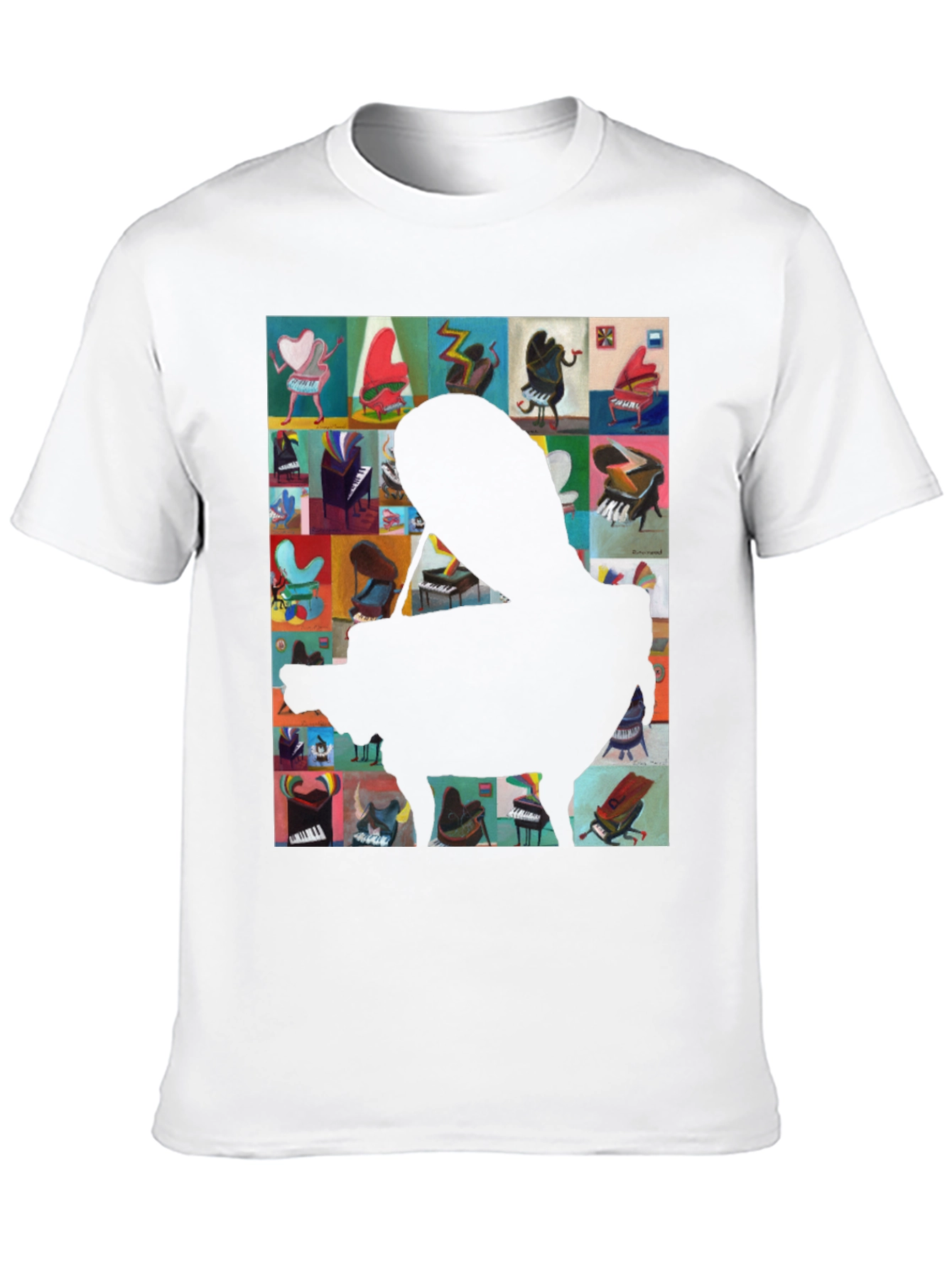 Camiseta Negra con Diseño de Piano Abstracto