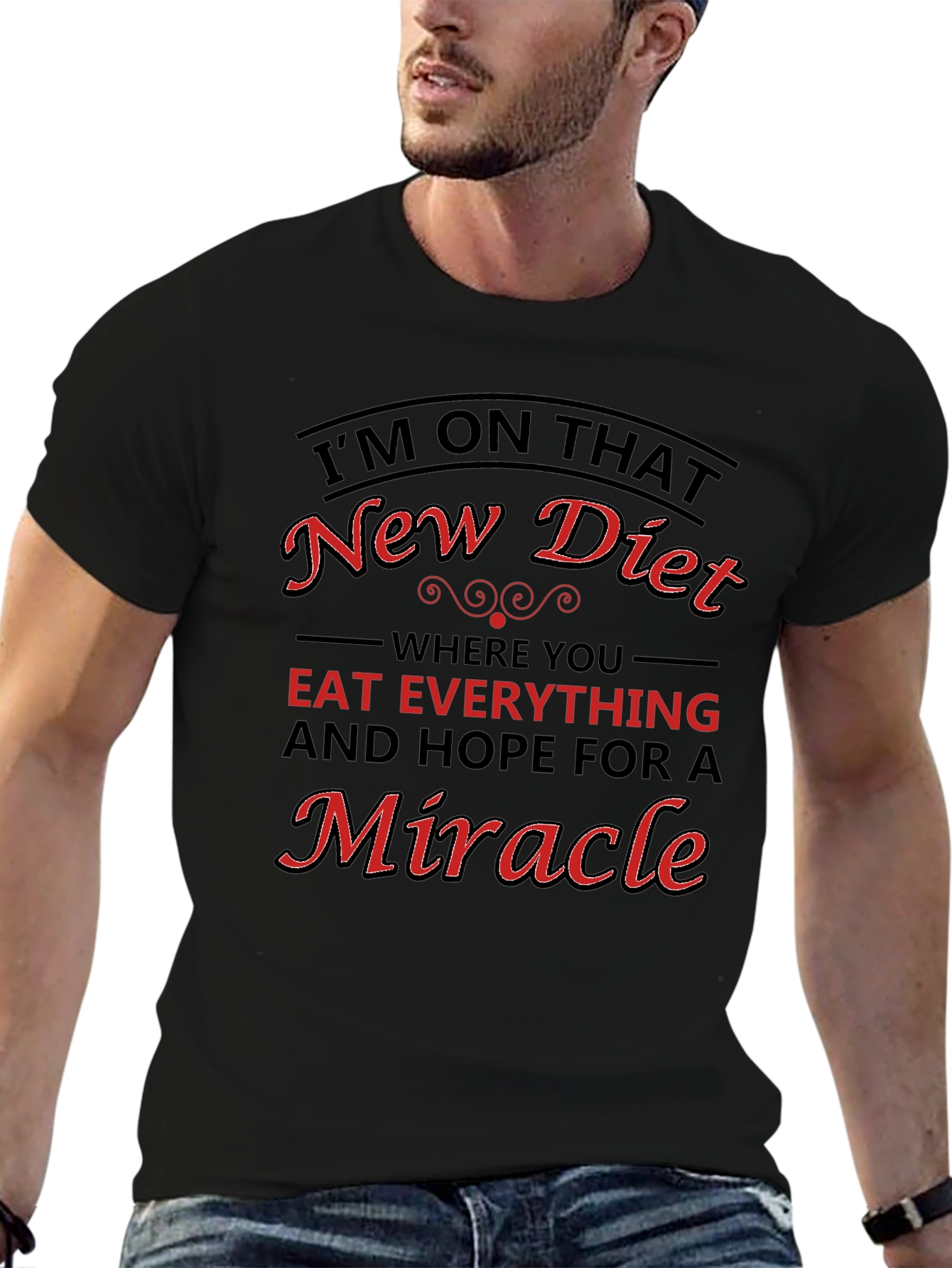 Camiseta Negra con Diseño Divertido de Dieta