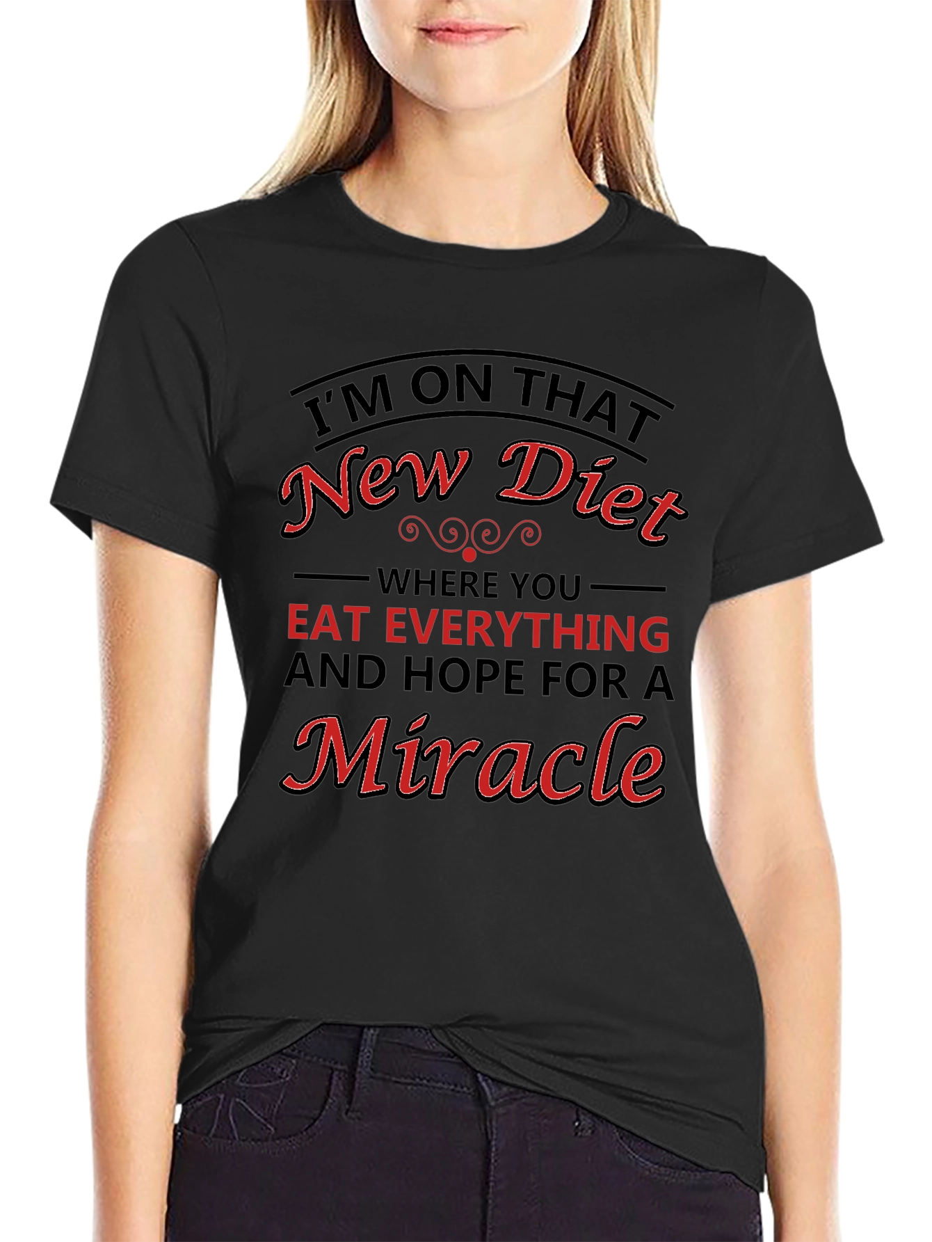 Camiseta Negra con Diseño Divertido de Dieta