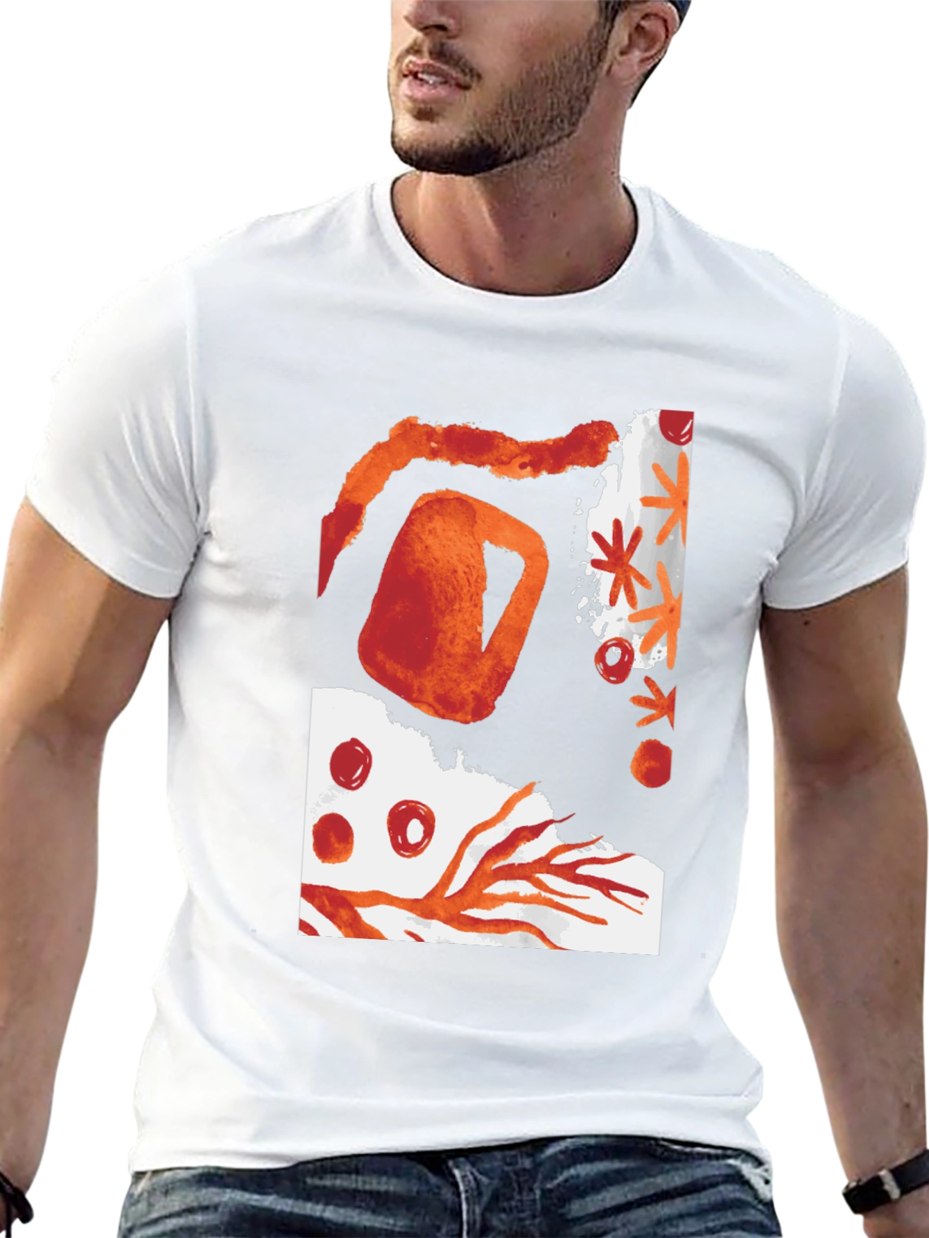 Camiseta Negra con Diseño Abstracto Naranja