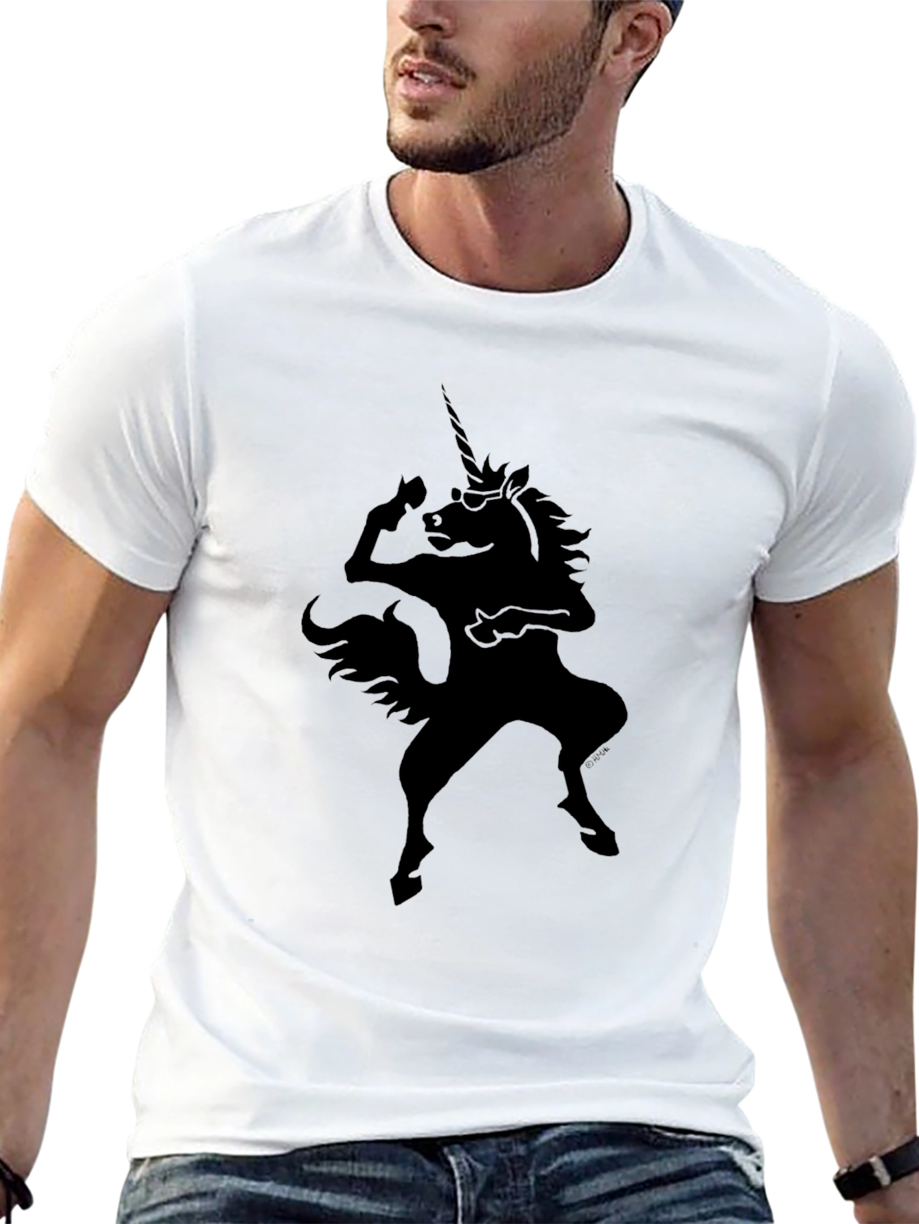 Camiseta Negra Unicornio Rockero para Hombre