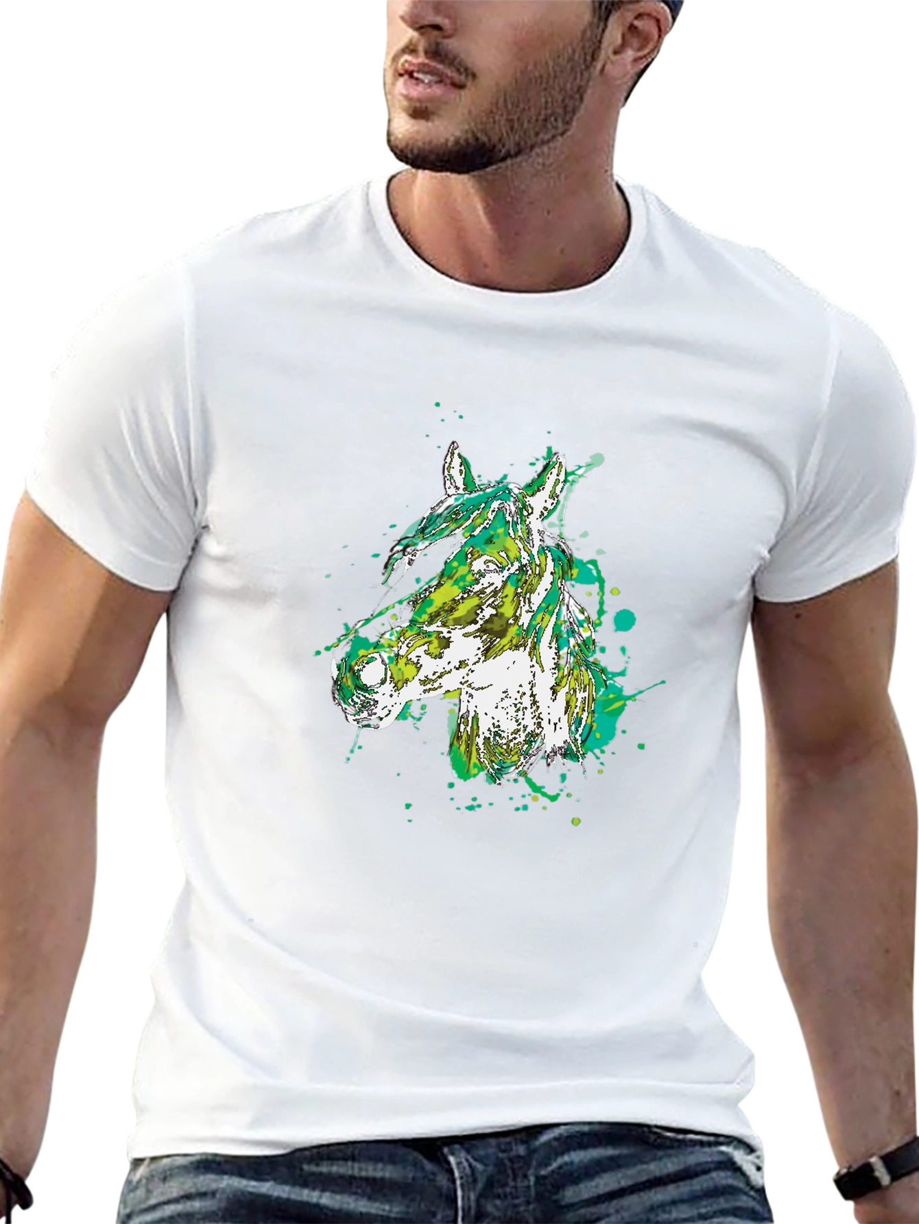Camiseta Negra con Diseño Abstracto de Cabeza de Caballo