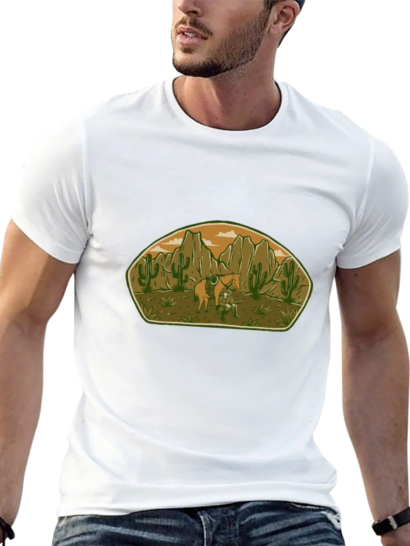 Camiseta Negra con Diseño del Viejo Oeste