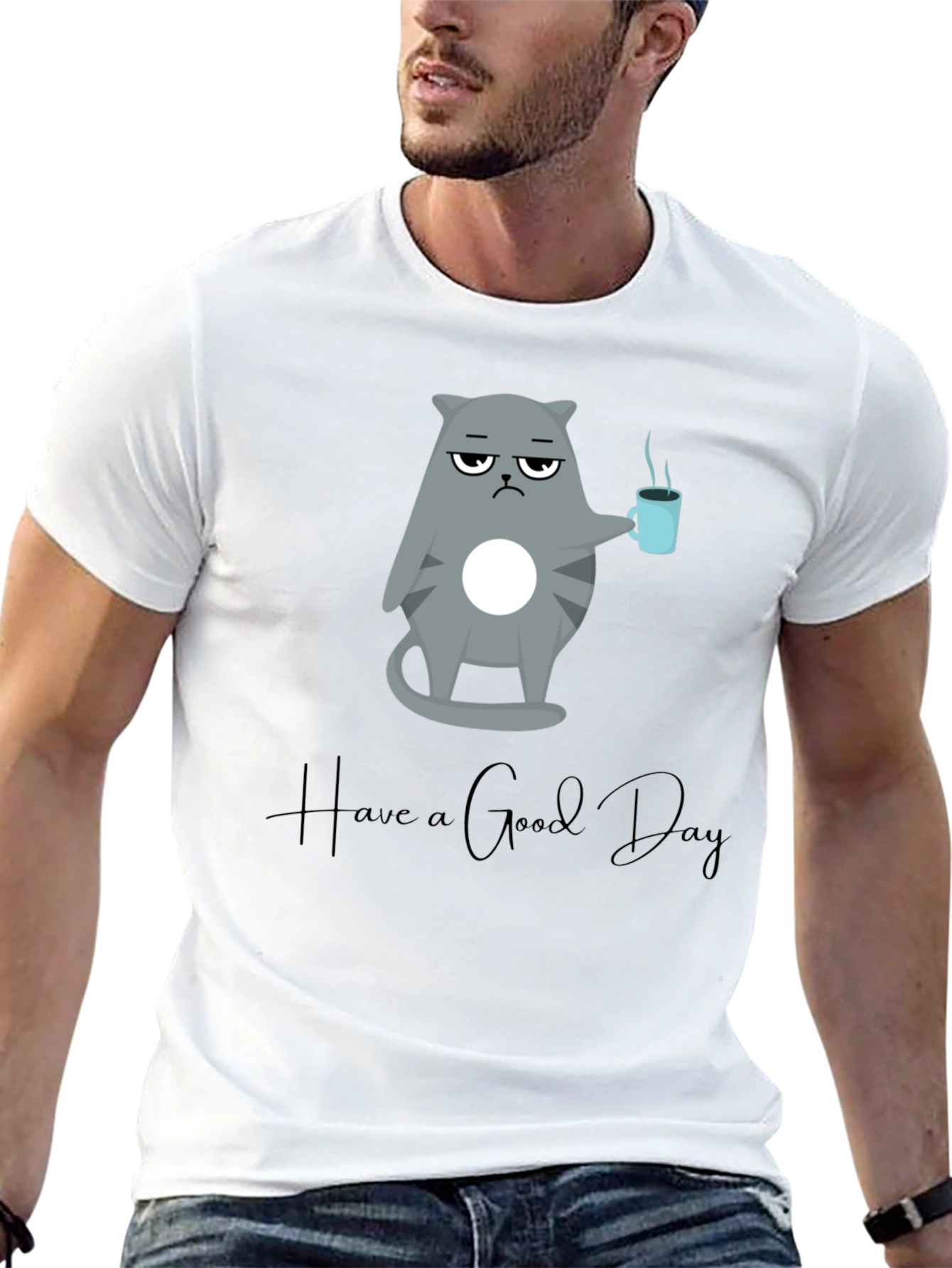 Camiseta Negra con Diseño de Gato Gruñón