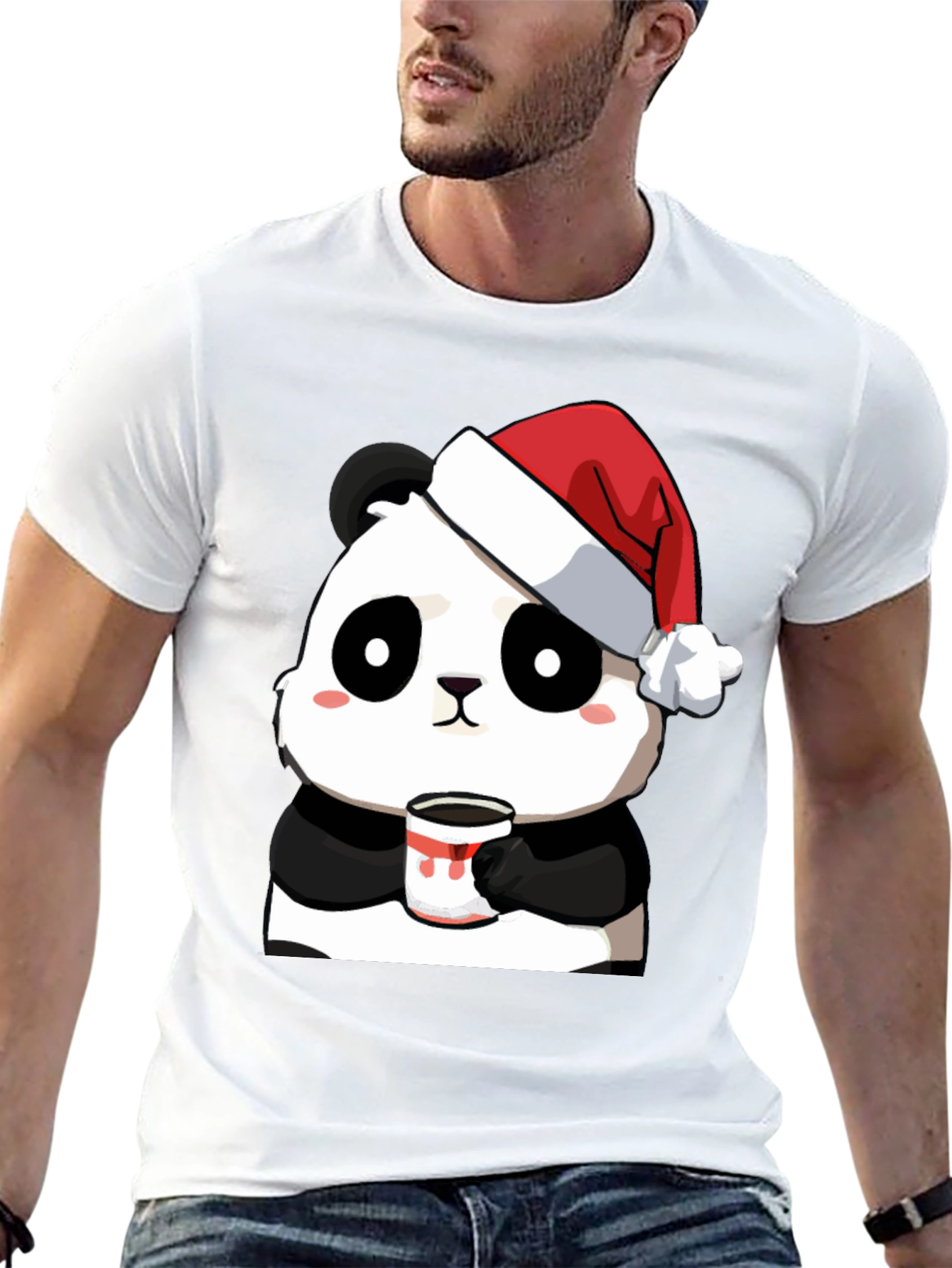 Camiseta Panda Navideño con Taza - Diseño Único