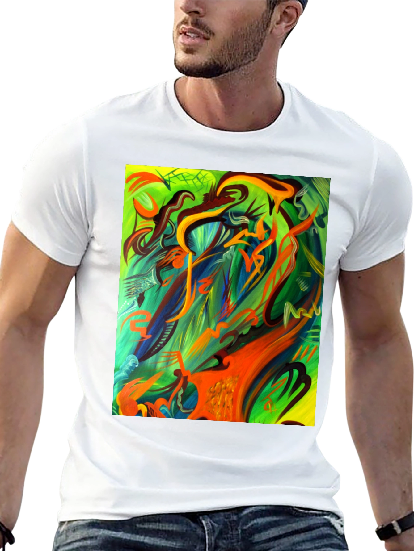 Camiseta Negra Estampada Abstracta