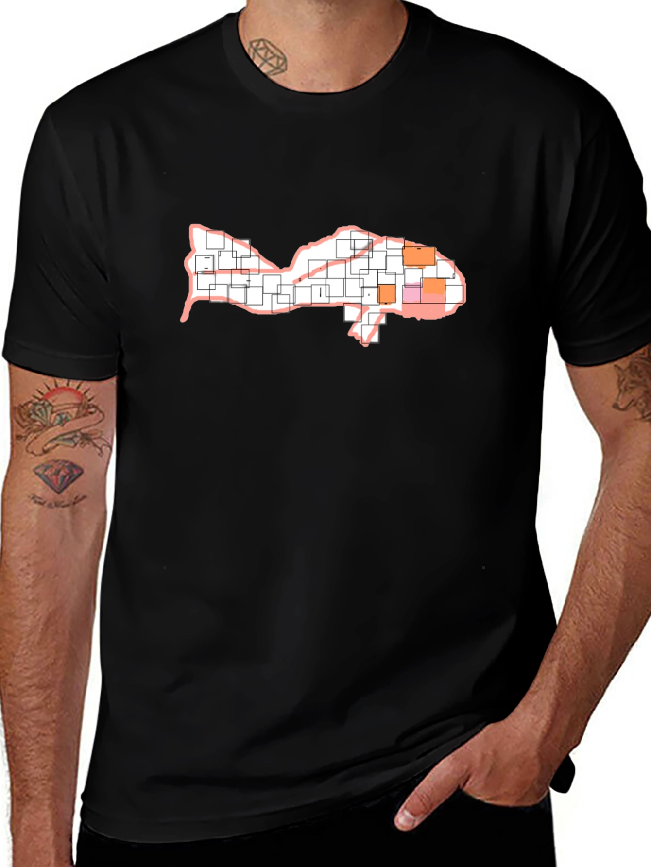 Camiseta Negra Diseño Pez Abstracto