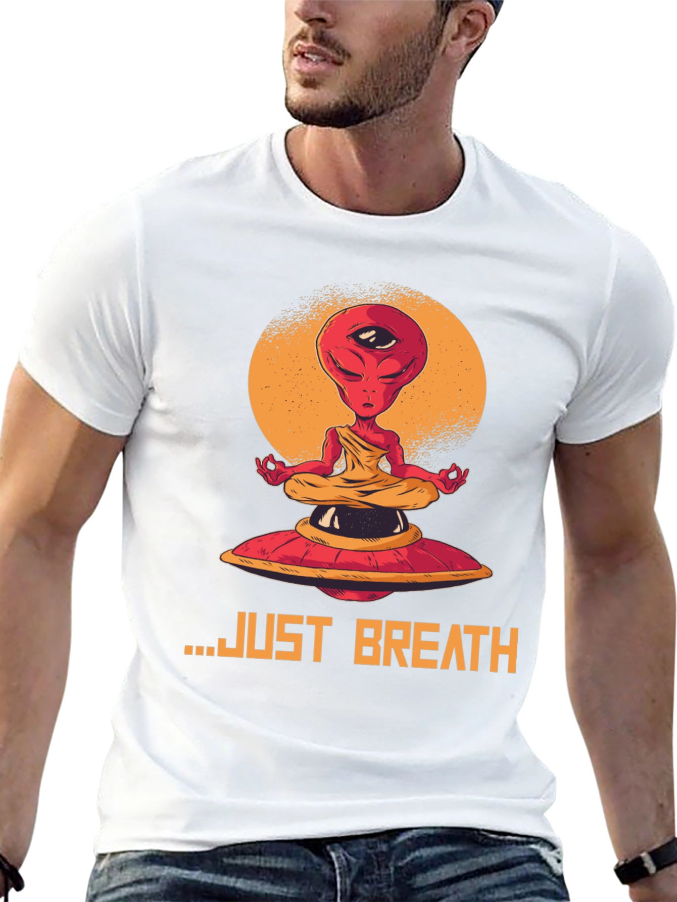 Camiseta Hombre Alien meditando - Just Breathe