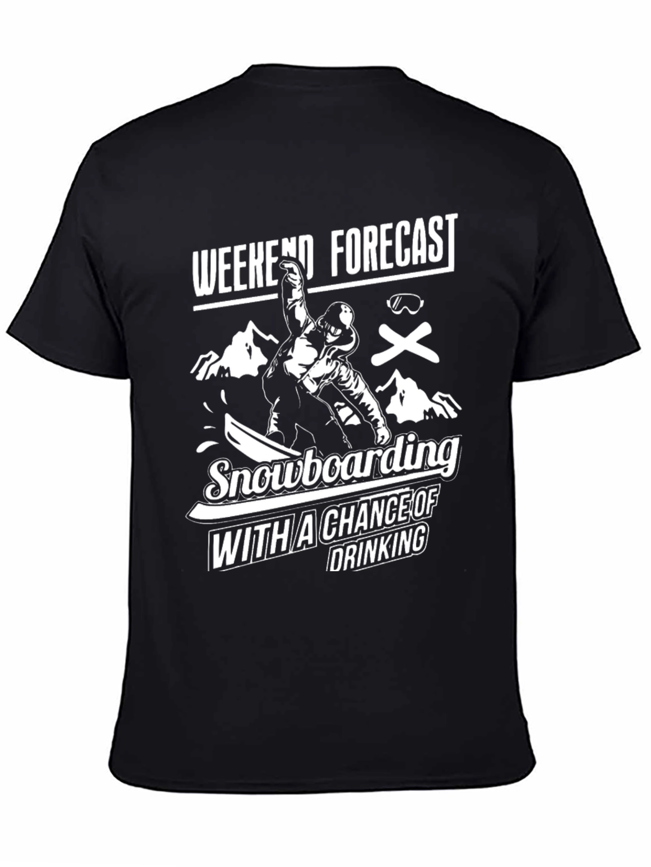 Camiseta Negra Divertida Snowboard y Bebida