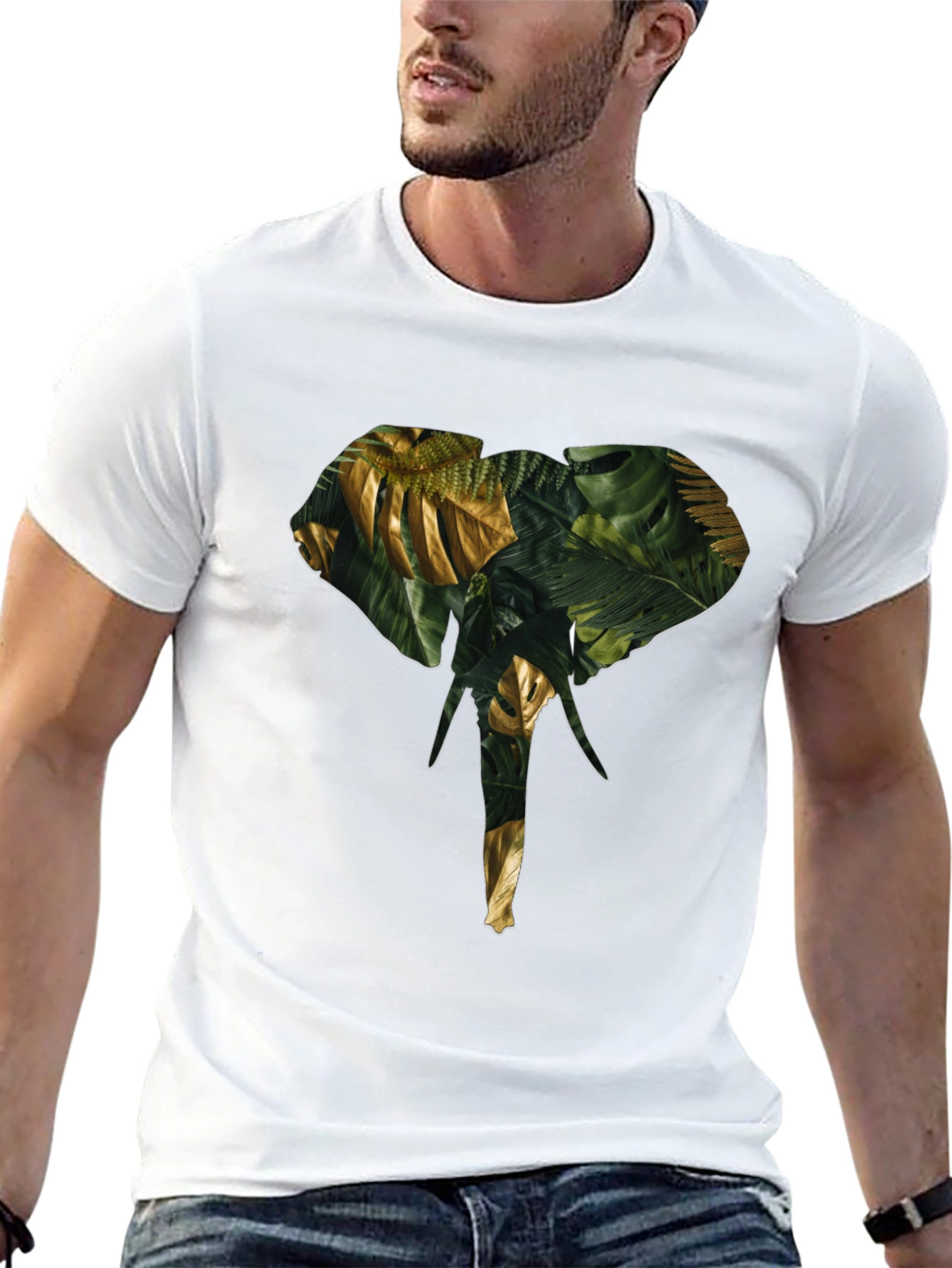 Camiseta Negra con Diseño de Elefante Tropical