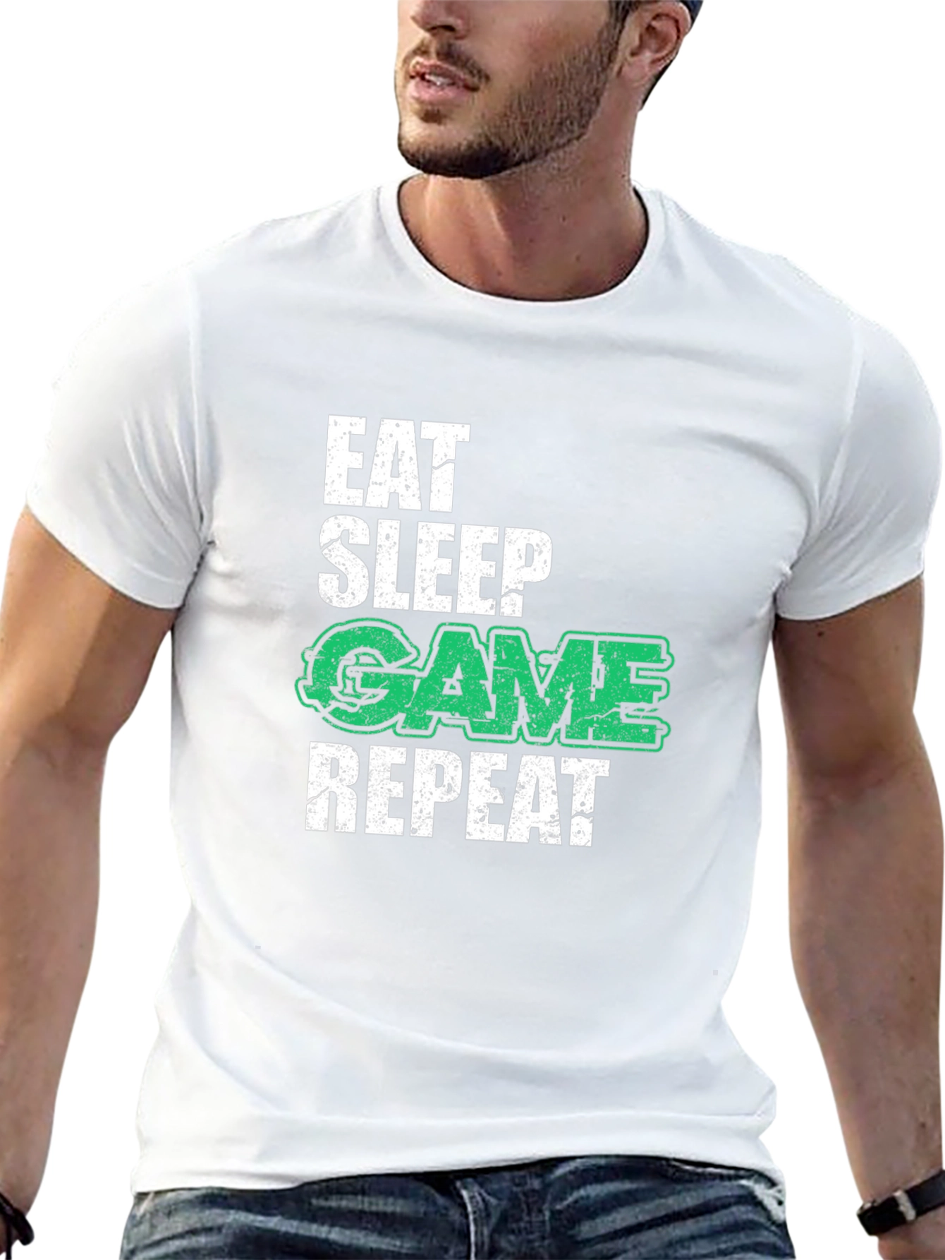 Camiseta Negra Gamer: Eat Sleep Game Repeat