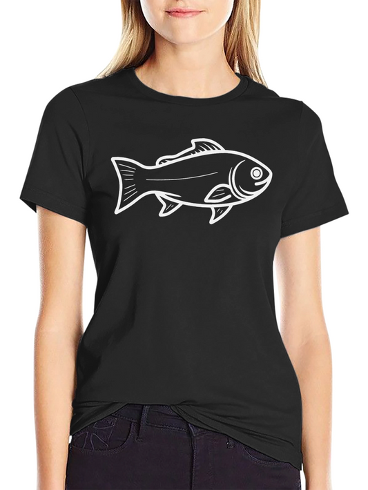 Camiseta Negra con Diseño de Pez Blanco