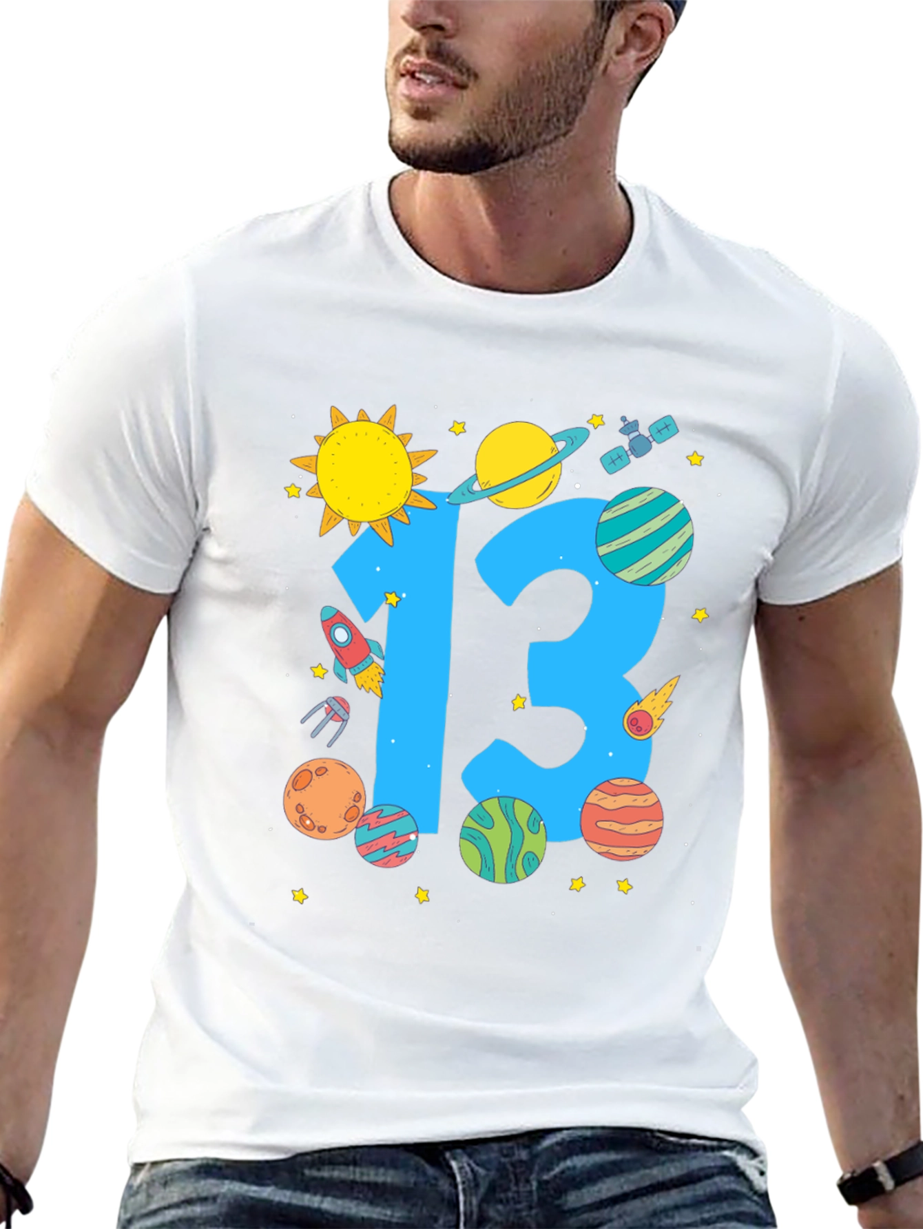 Camiseta Negra Cumpleaños Espacial Número 13