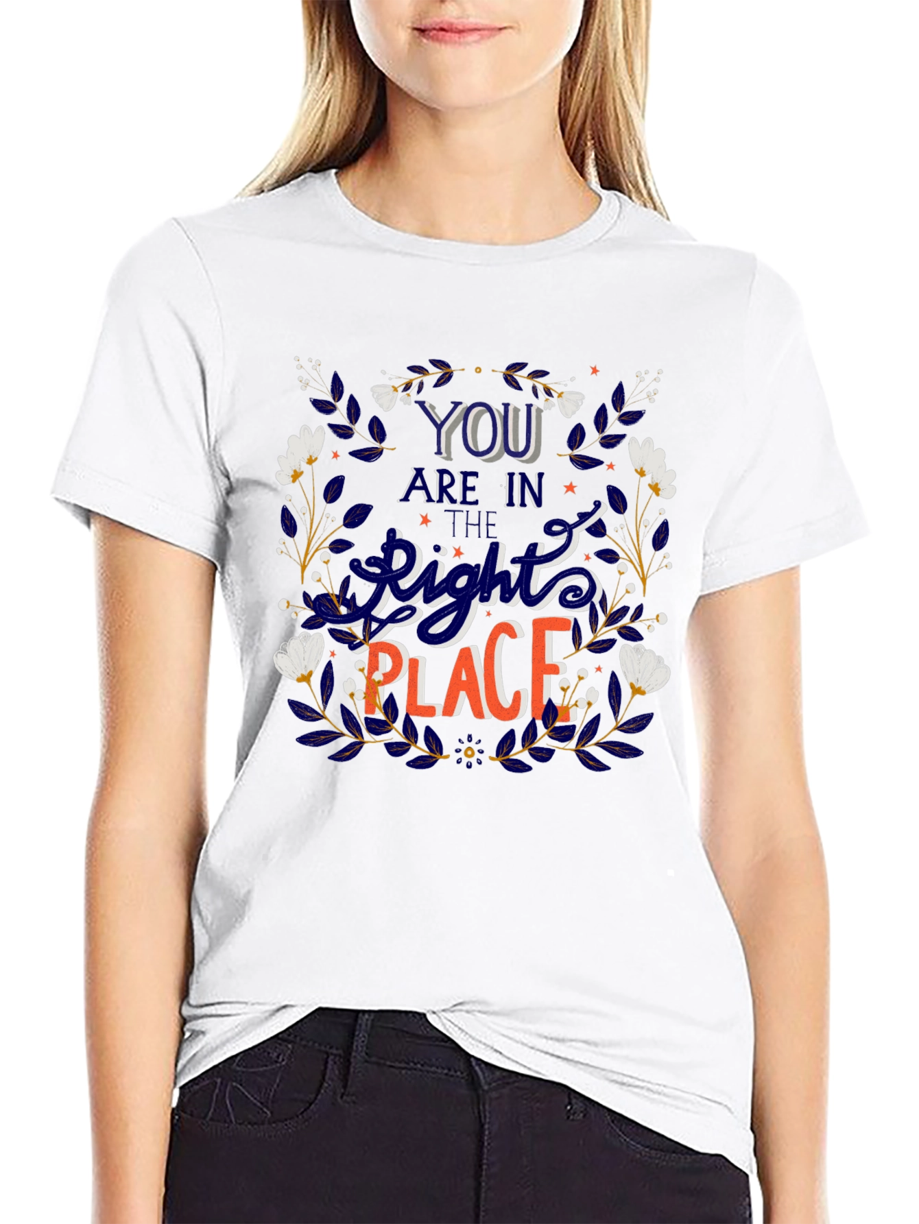 Camiseta Negra con Diseño Floral y Frase Motivacional