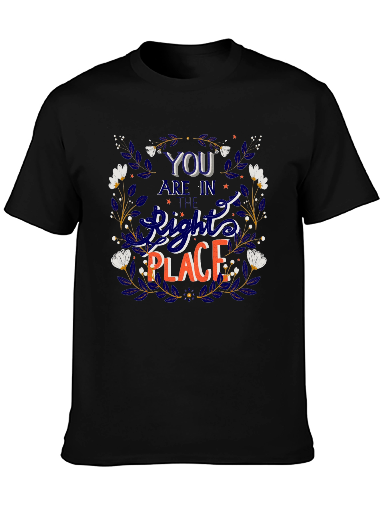 Camiseta Negra con Diseño Floral y Frase Motivacional