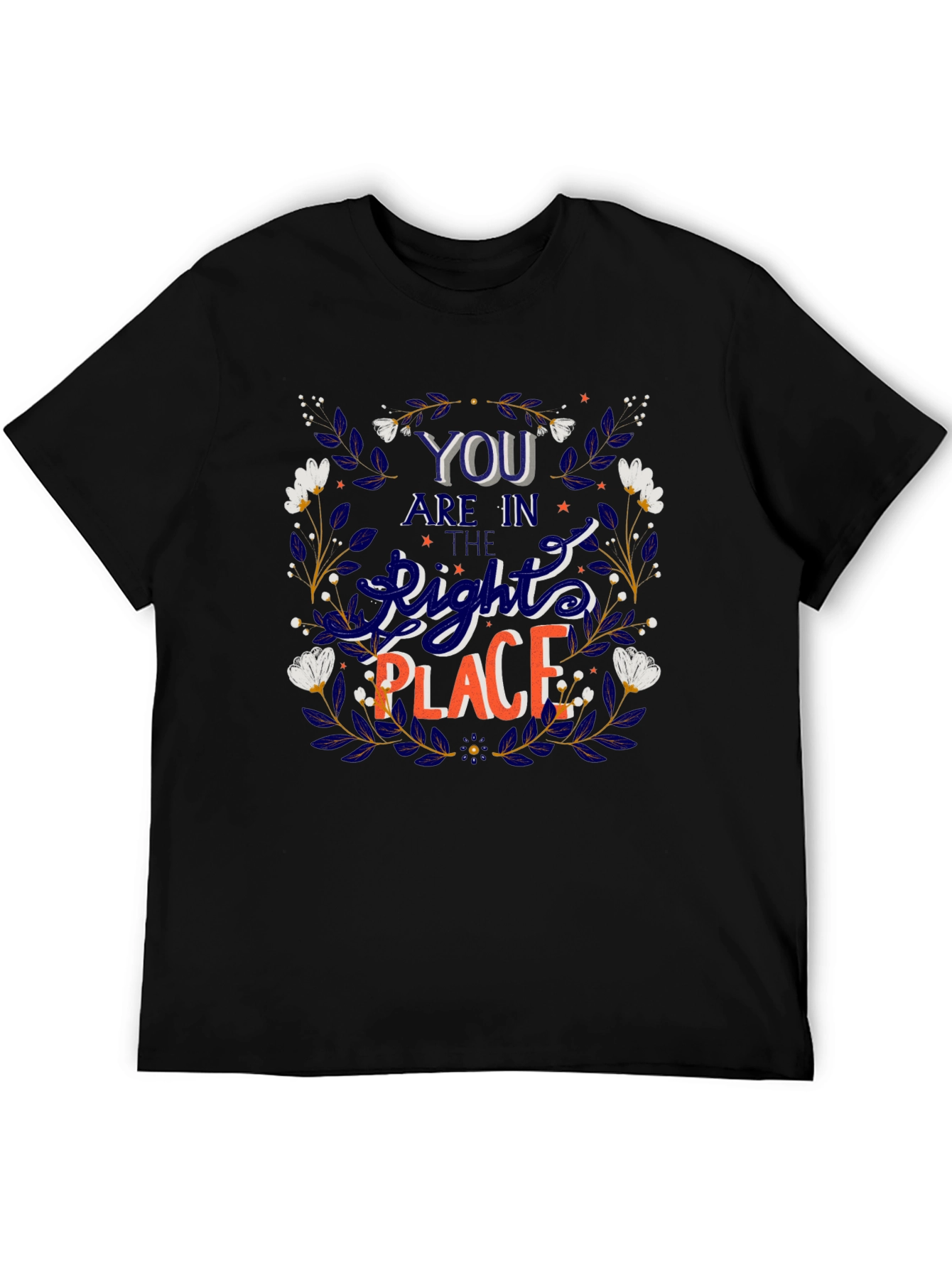 Camiseta Negra con Diseño Floral y Frase Motivacional