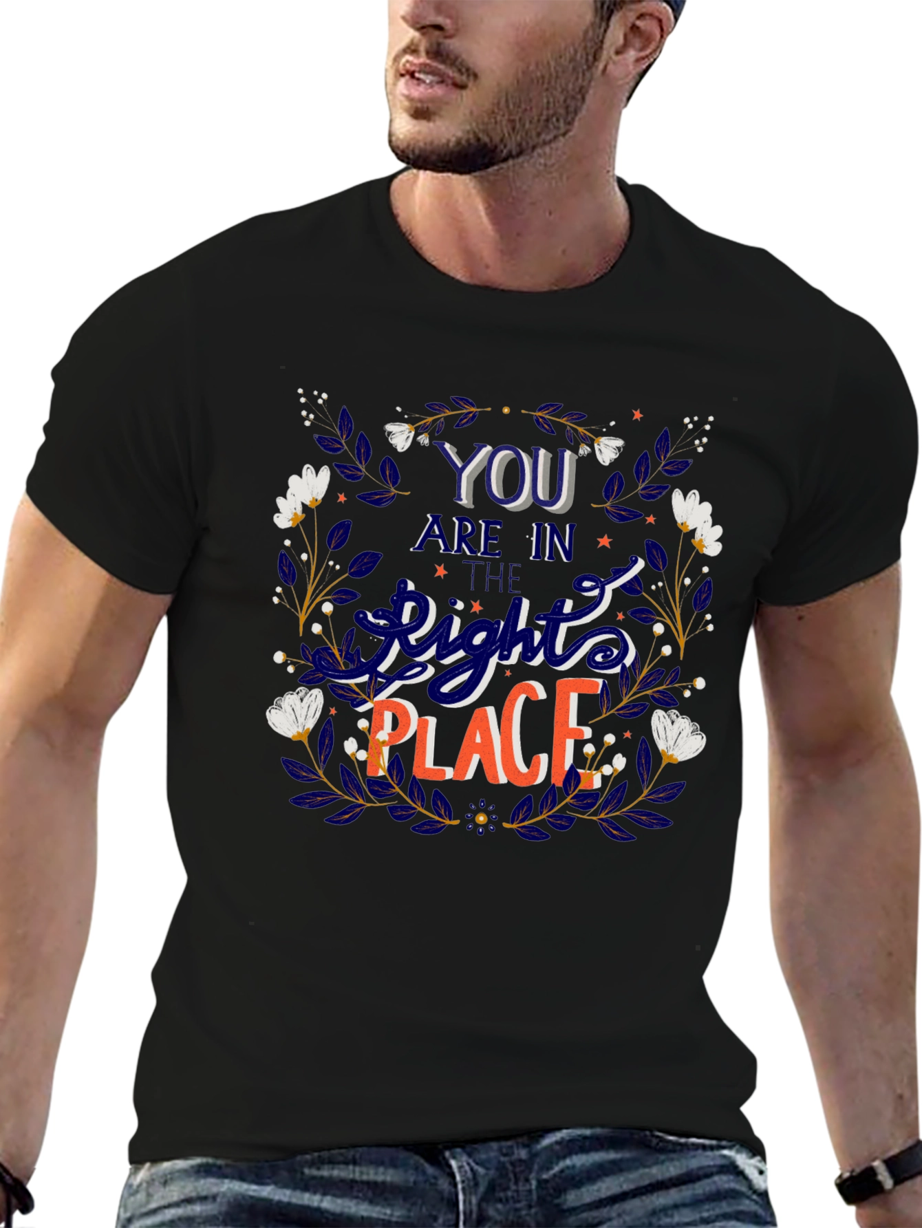 Camiseta Negra con Diseño Floral y Frase Motivacional