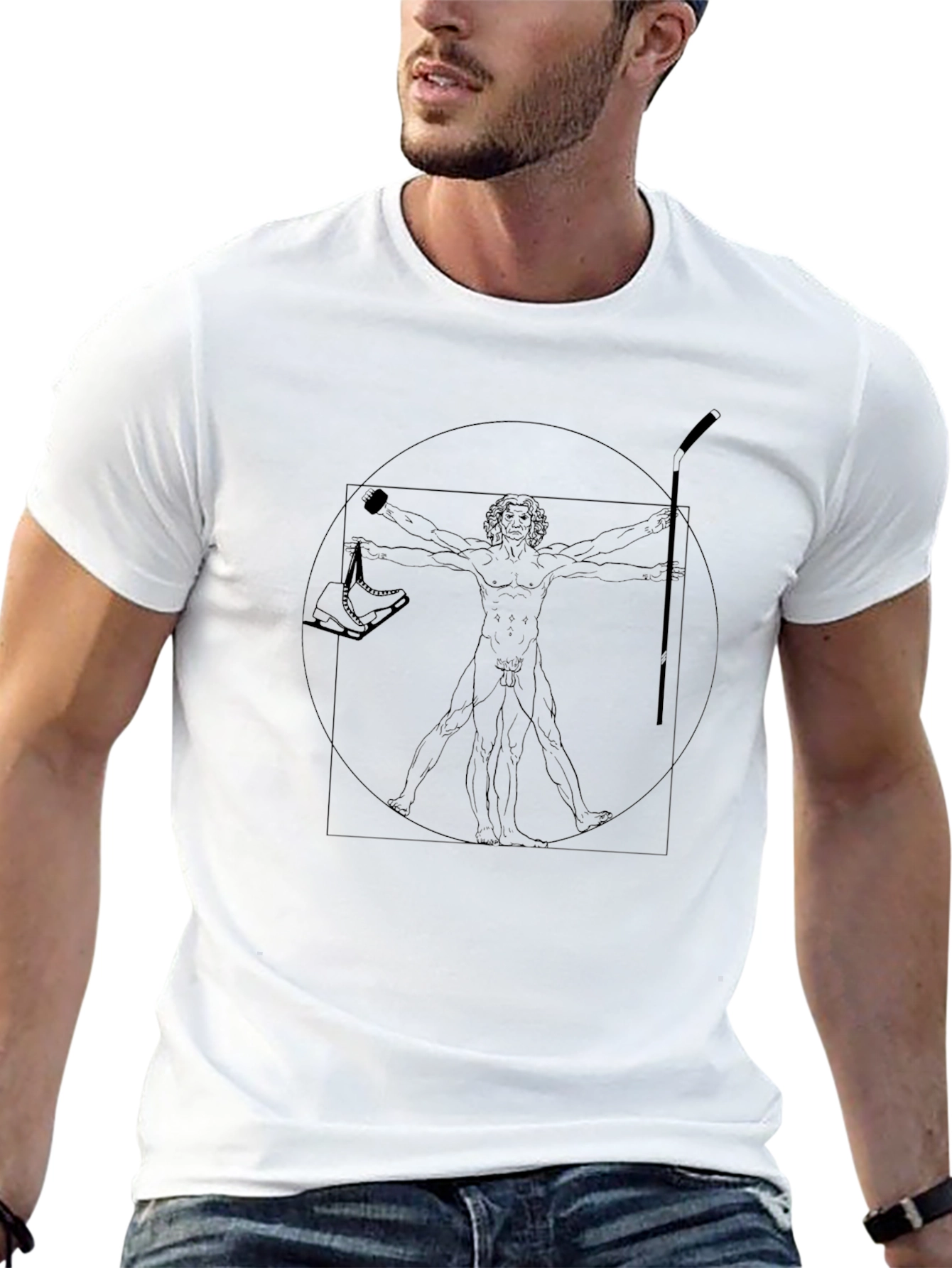 Camiseta Negra Hombre Diseño Vitruvio Hockey
