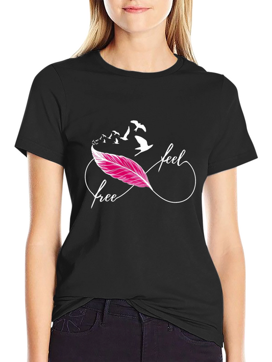 Camiseta Negra Feel Free con Pluma y Pájaros