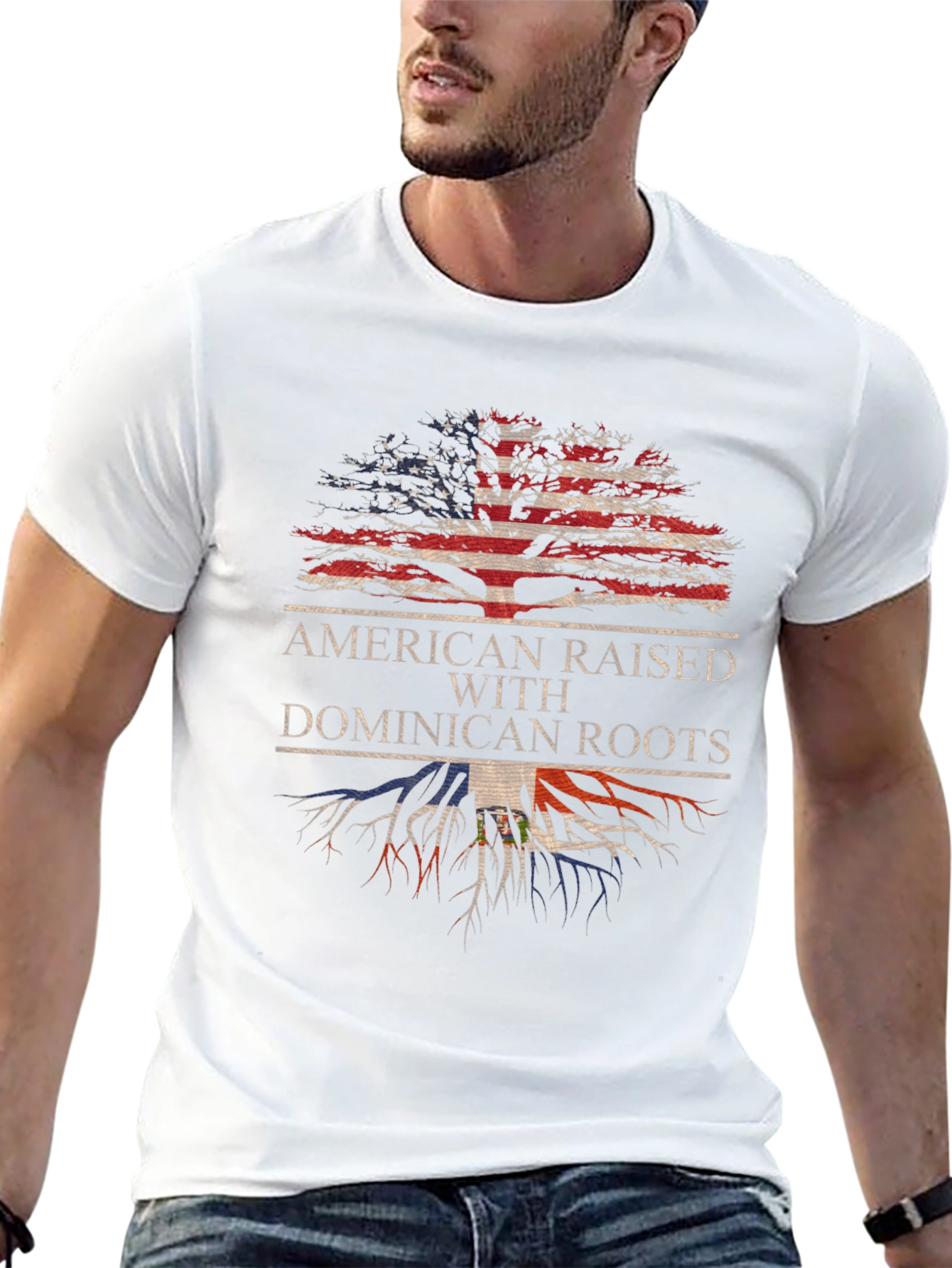 Camiseta Hombre Diseño Americano Raíces Dominicanas