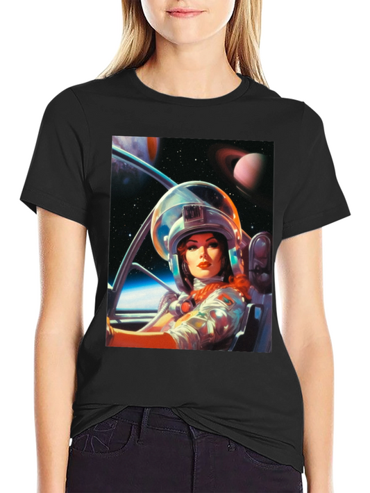 Camiseta Negra con Estampado de Astronauta Retro