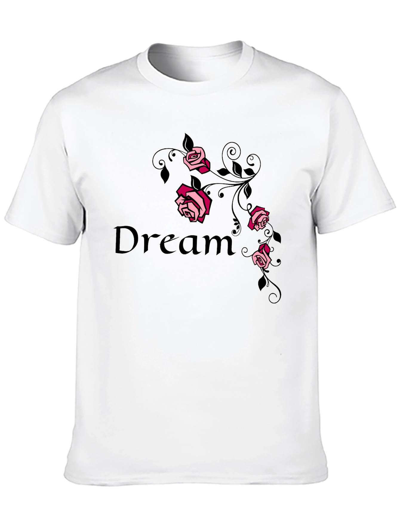 Camiseta Negra Dream con Rosas Rosadas