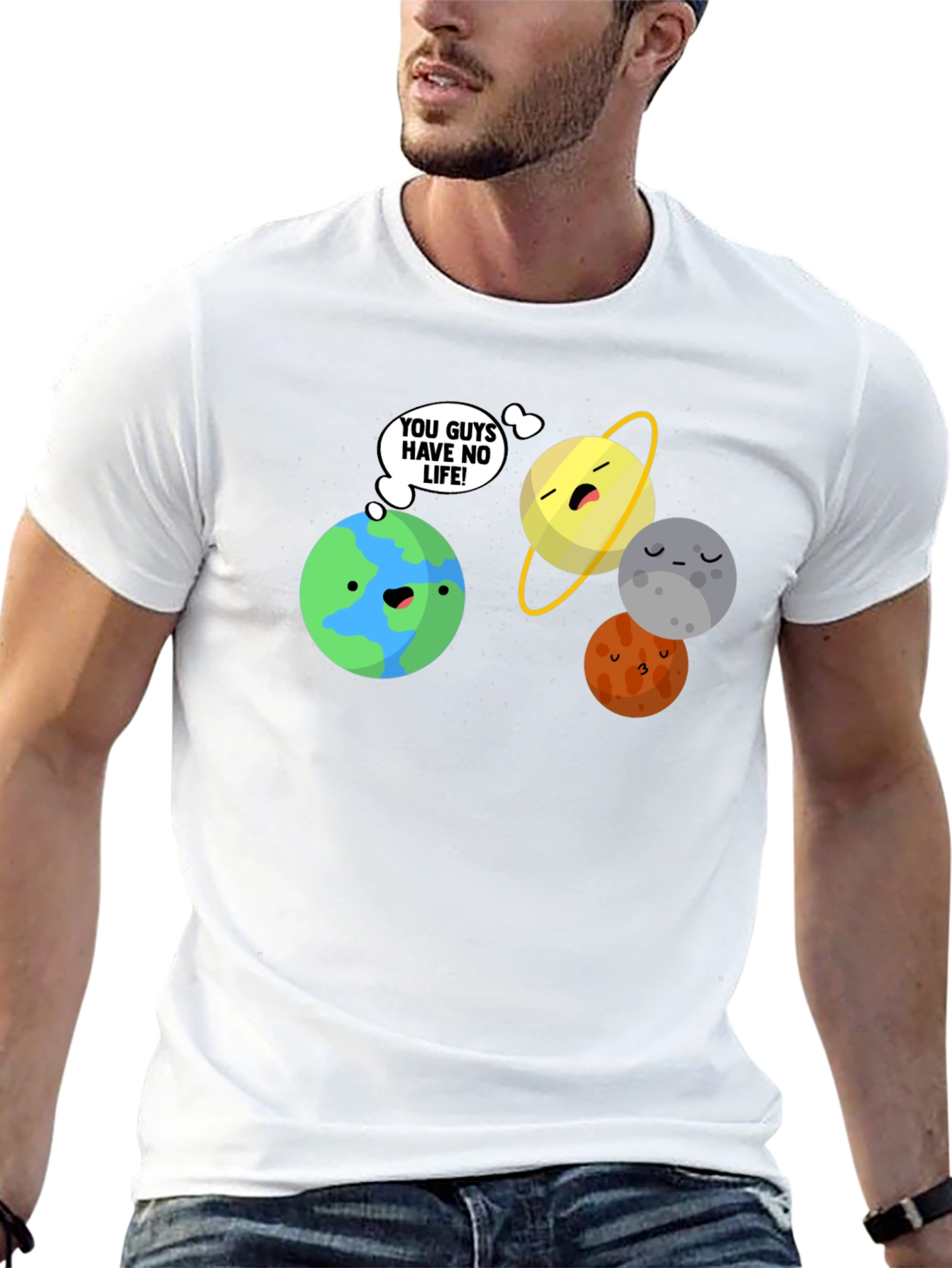 Camiseta Negra con Diseño de Planetas Graciosos