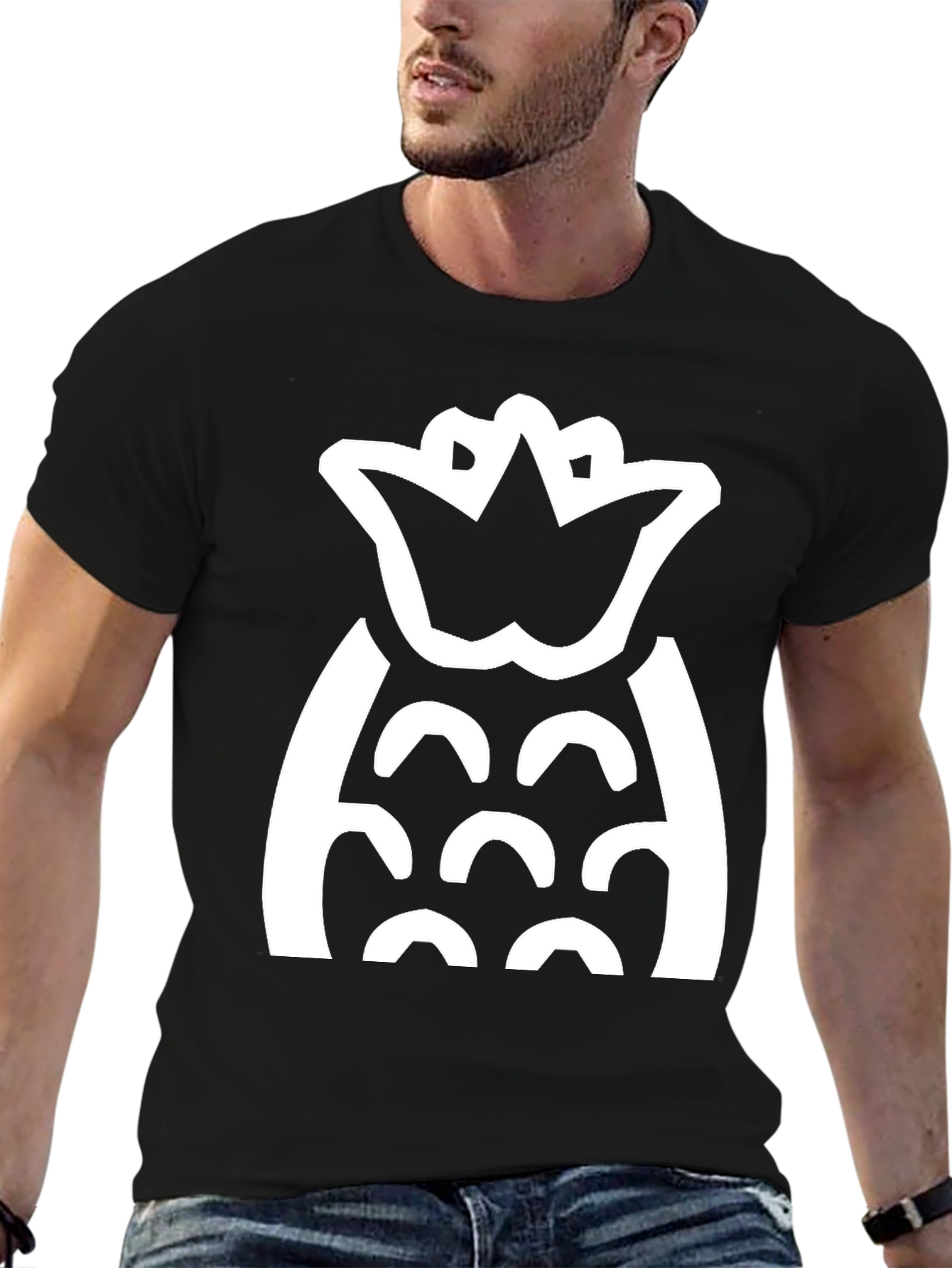 Camiseta Negra con Diseño de Piña Blanca