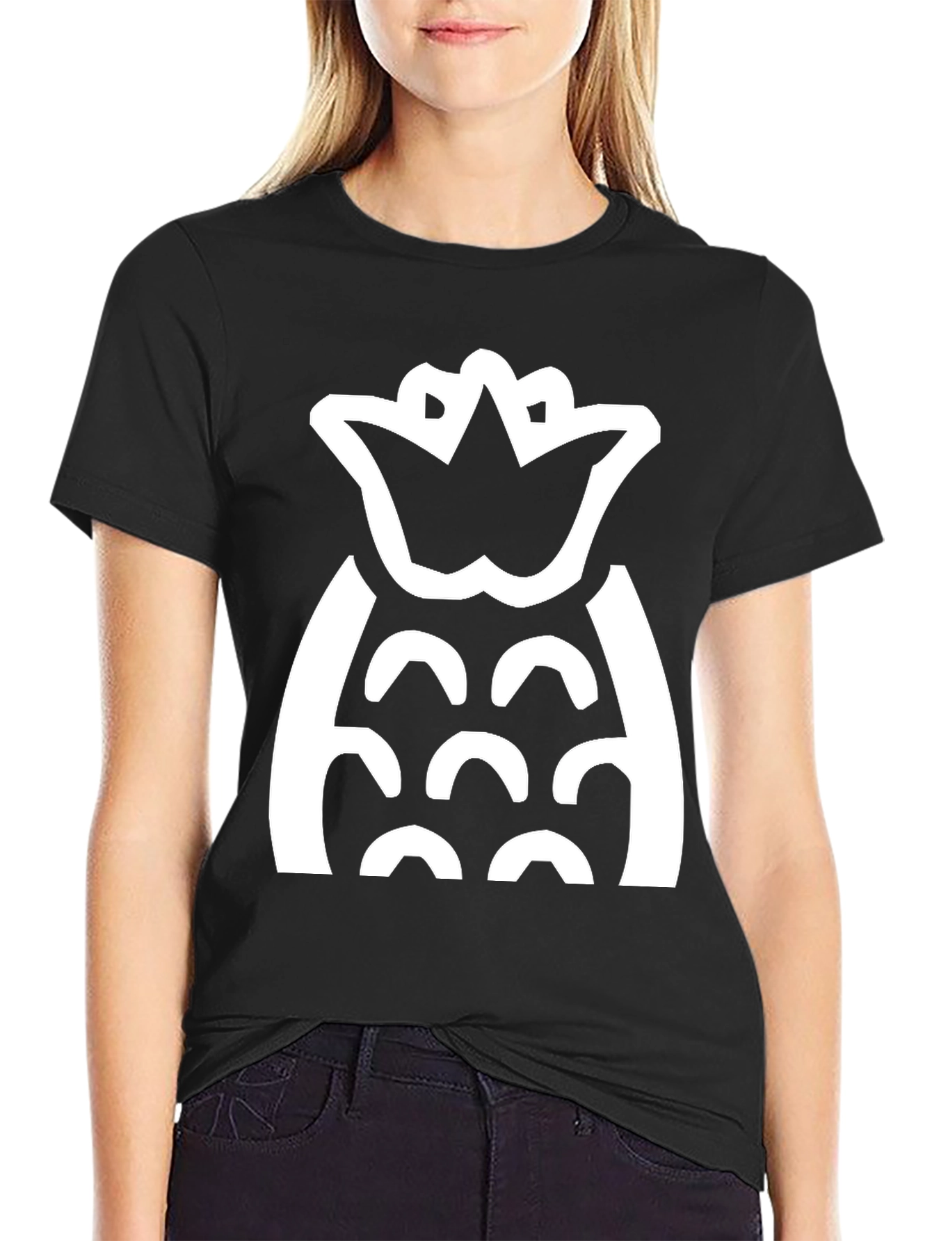 Camiseta Negra con Diseño de Piña Blanca