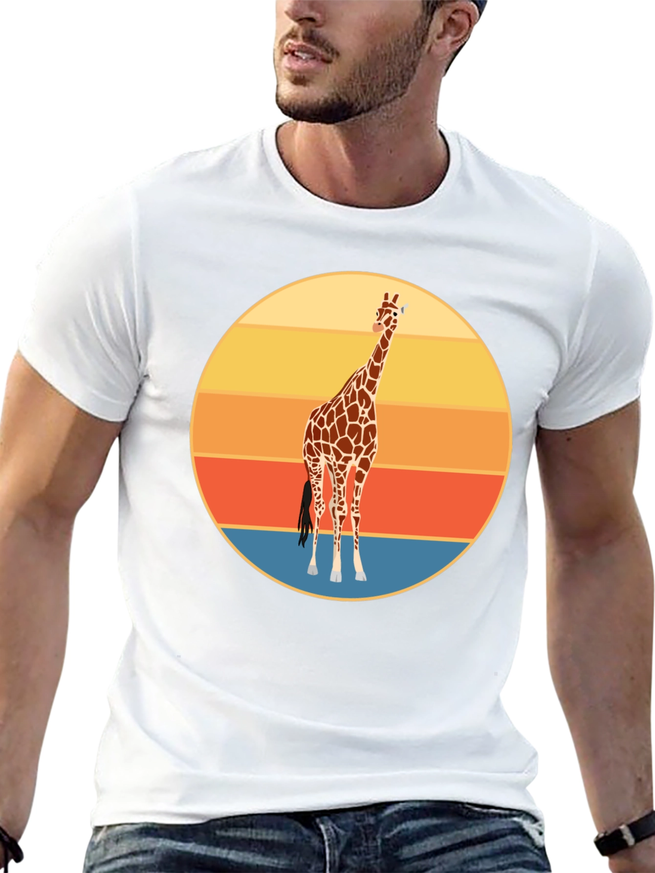 Camiseta Negra con Diseño Retro de Jirafa