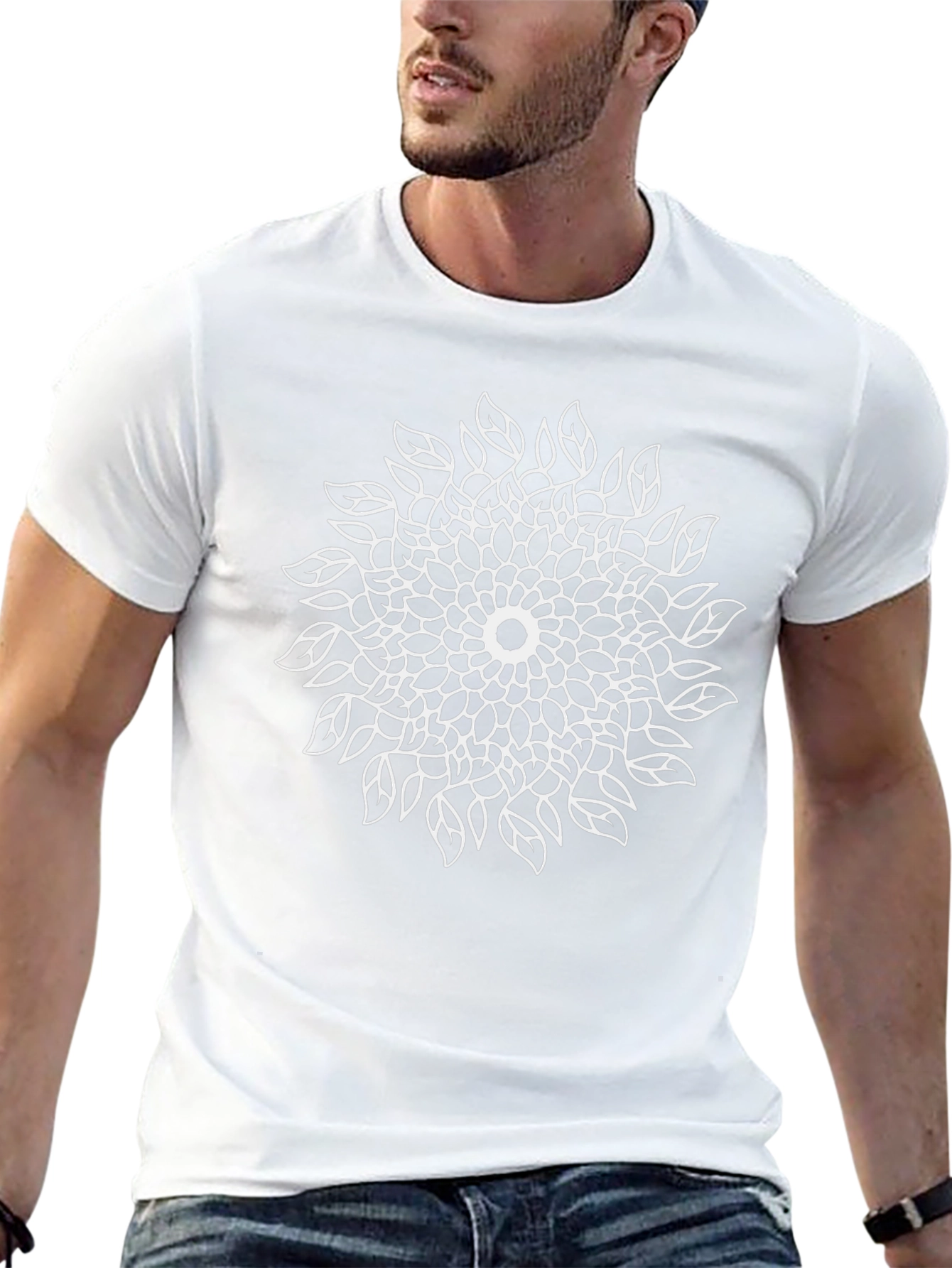 Camiseta Negra Mandala Floral Diseño Moderno
