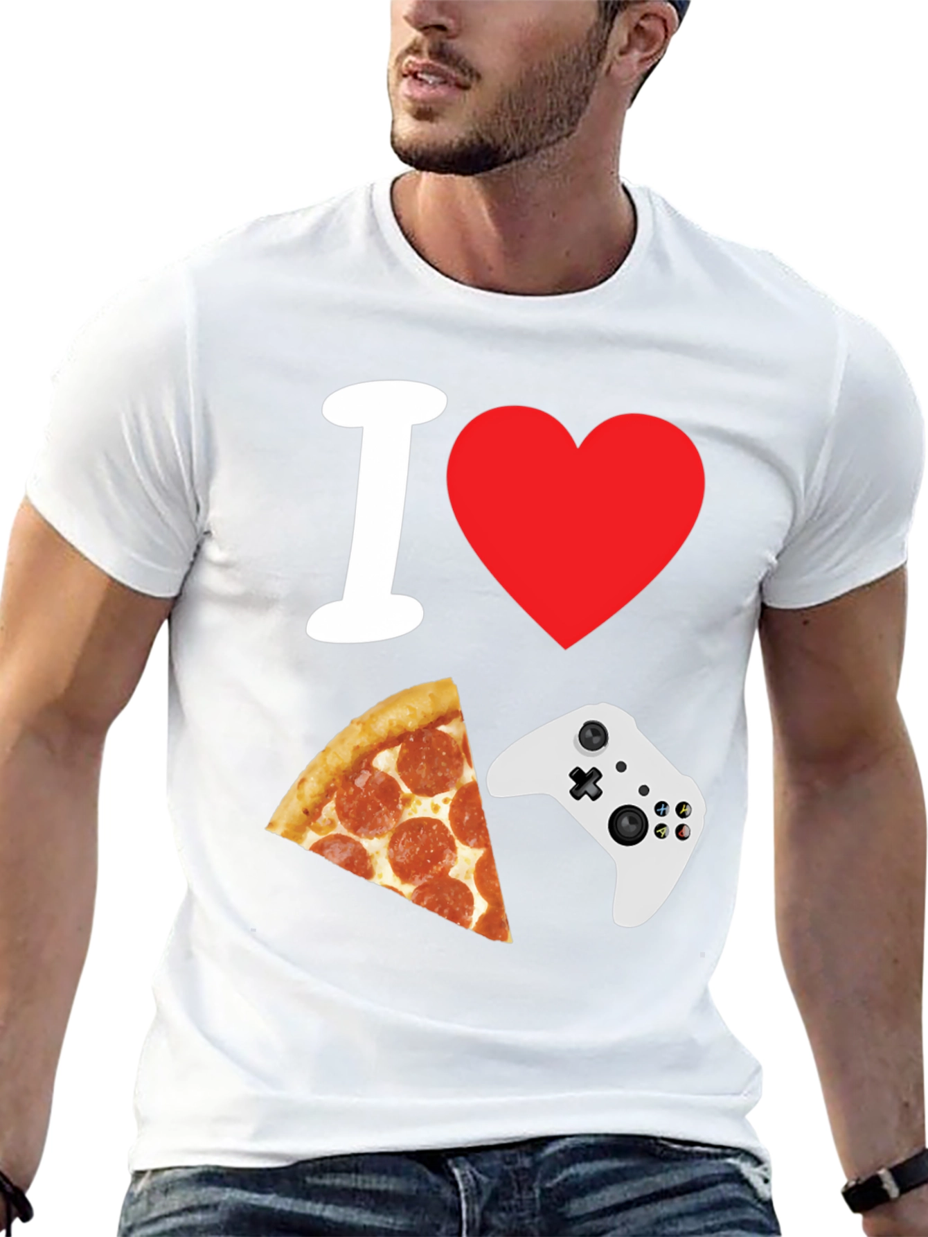 Camiseta Negra: Amo Pizza y Videojuegos