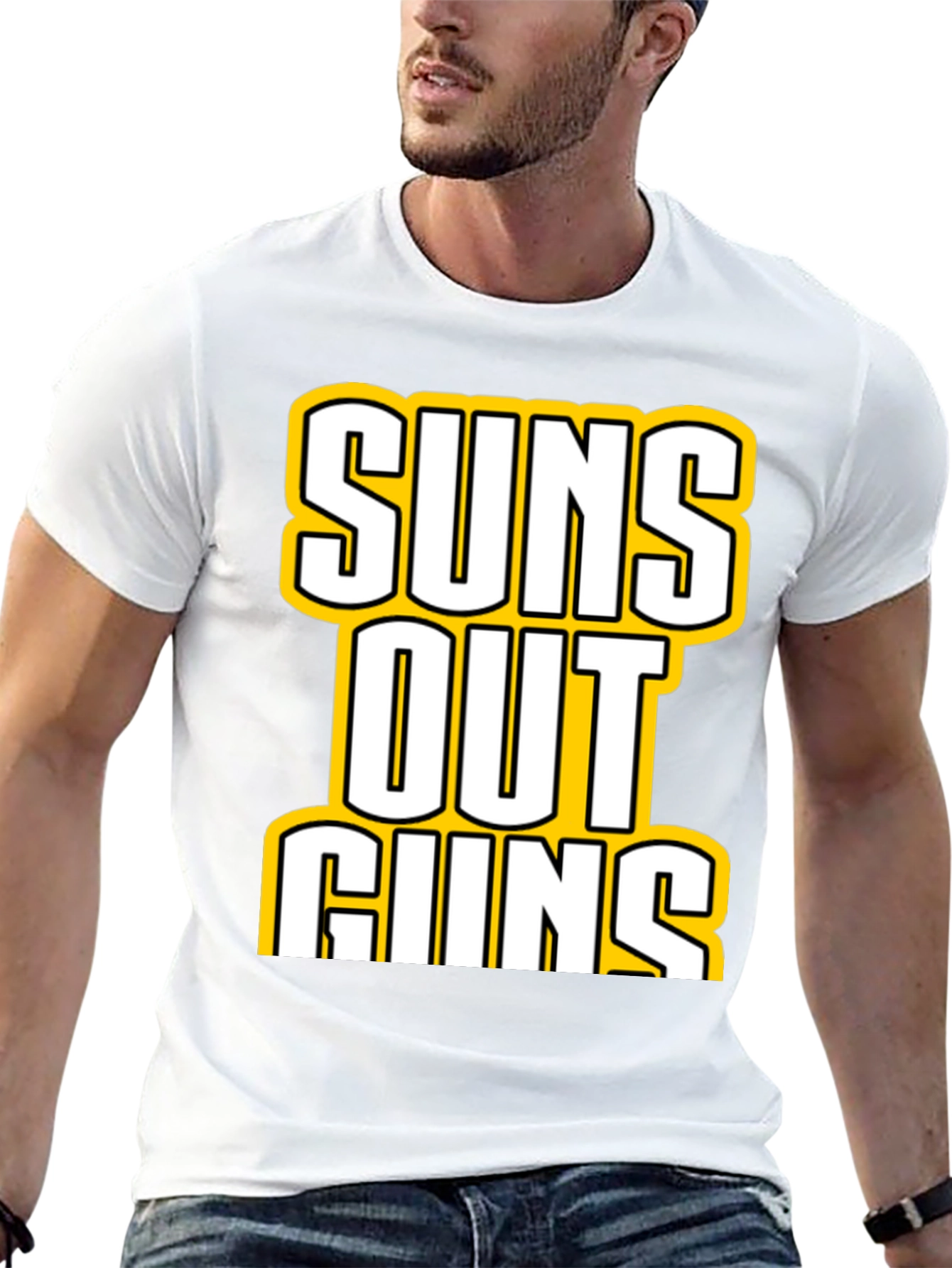 Camiseta Negra con Estampado Suns Out Guns