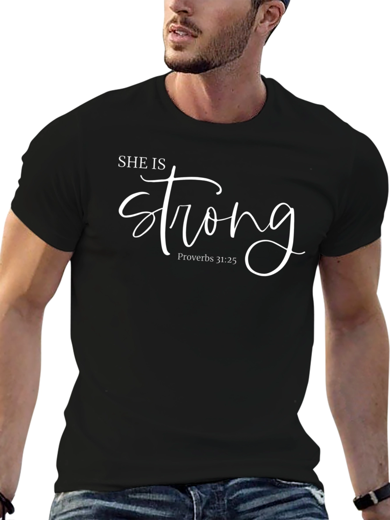 Camiseta Negra Ella Es Fuerte Cristiana