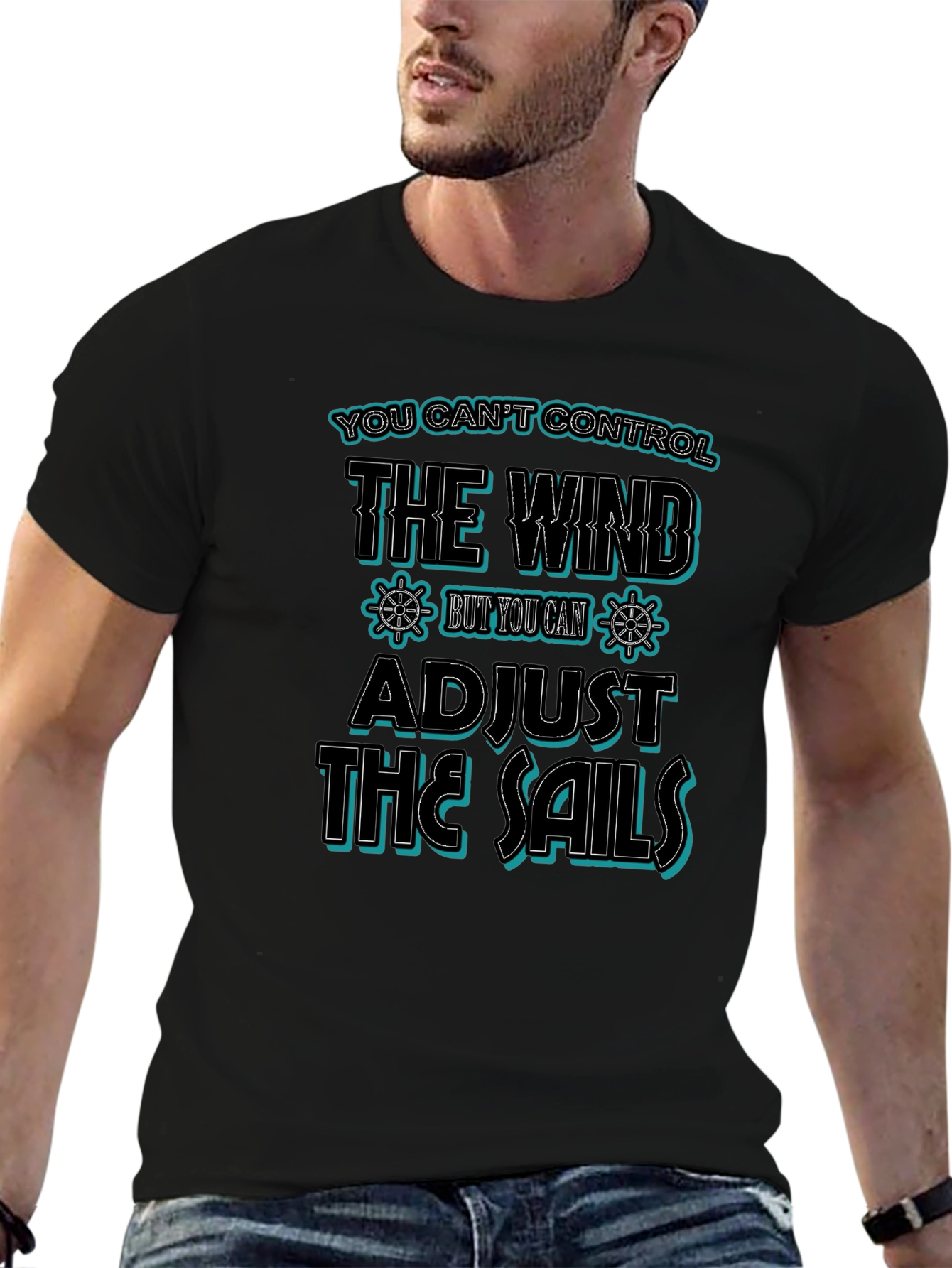 Camiseta Negra con Diseño Náutico Inspirador