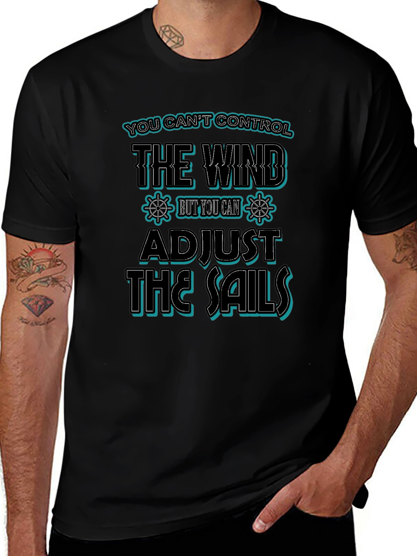 Camiseta Negra con Diseño Náutico Inspirador