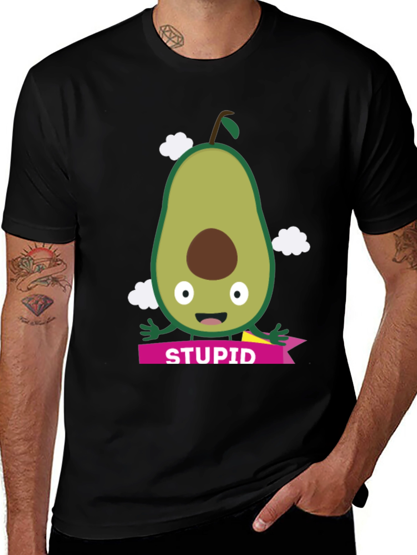 Camiseta Negra con Aguacate y Leyenda STUPID