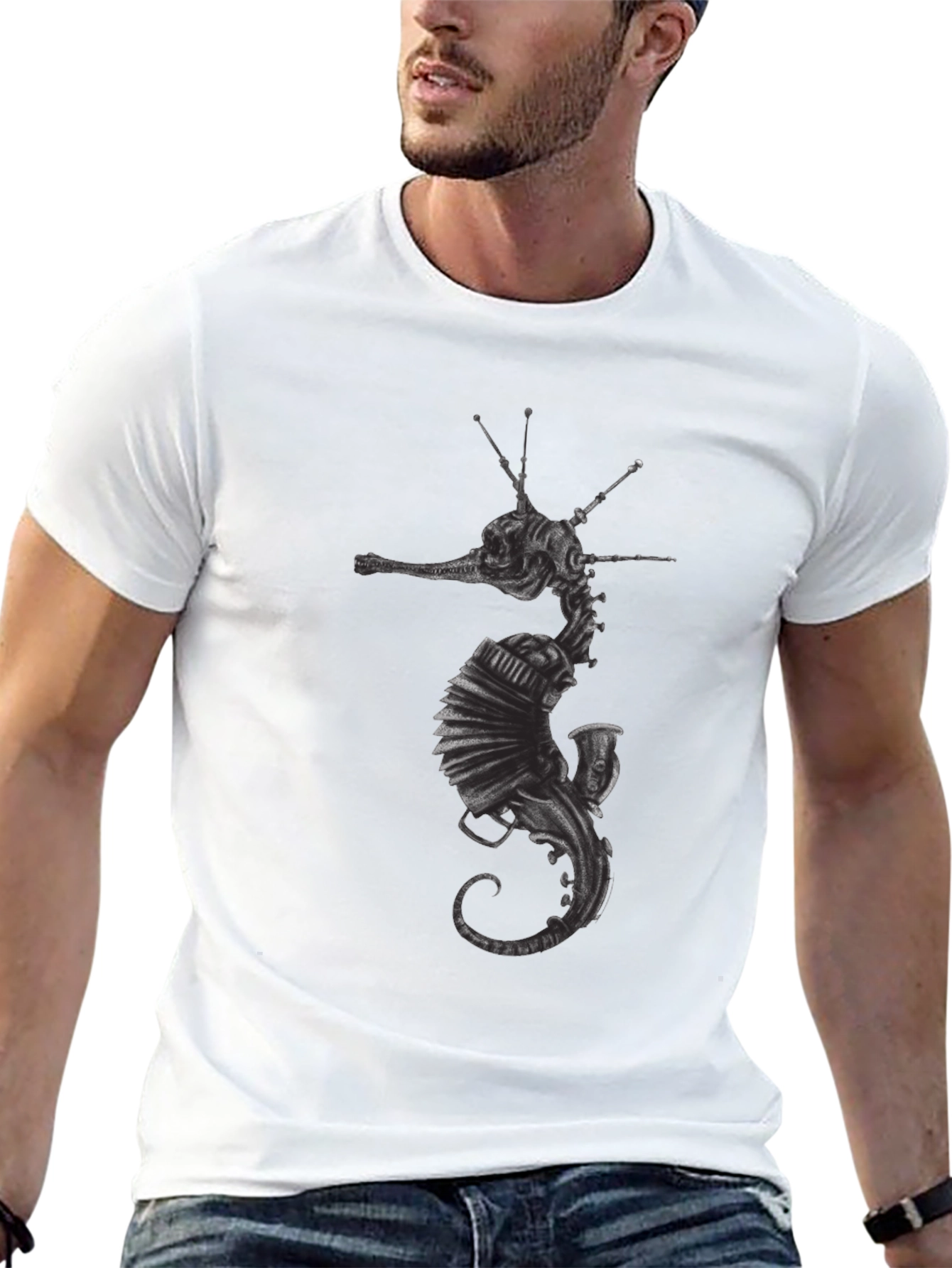 Camiseta Negra Hombre Diseño Seahorse