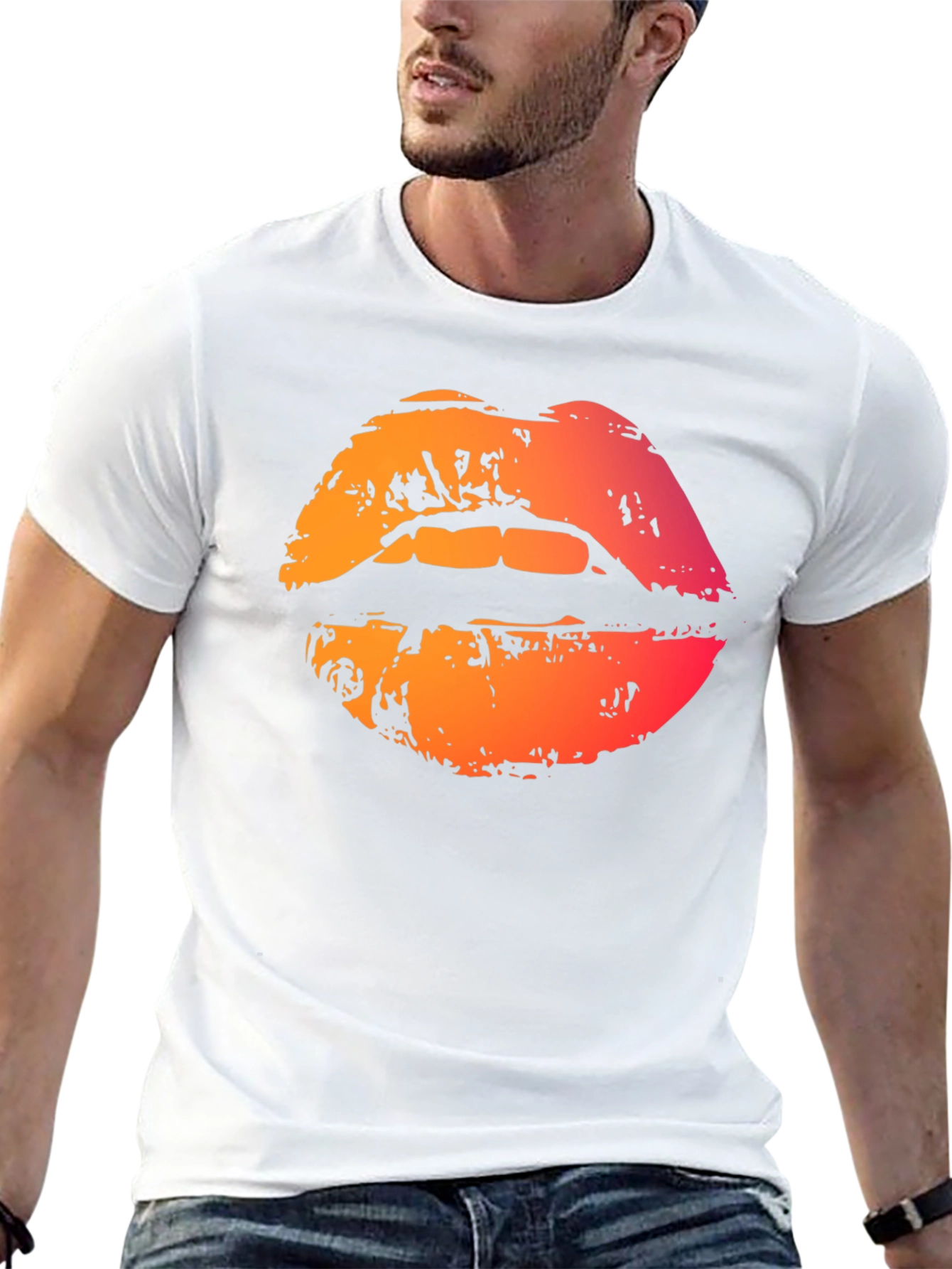 Camiseta Negra con Labios Degradados
