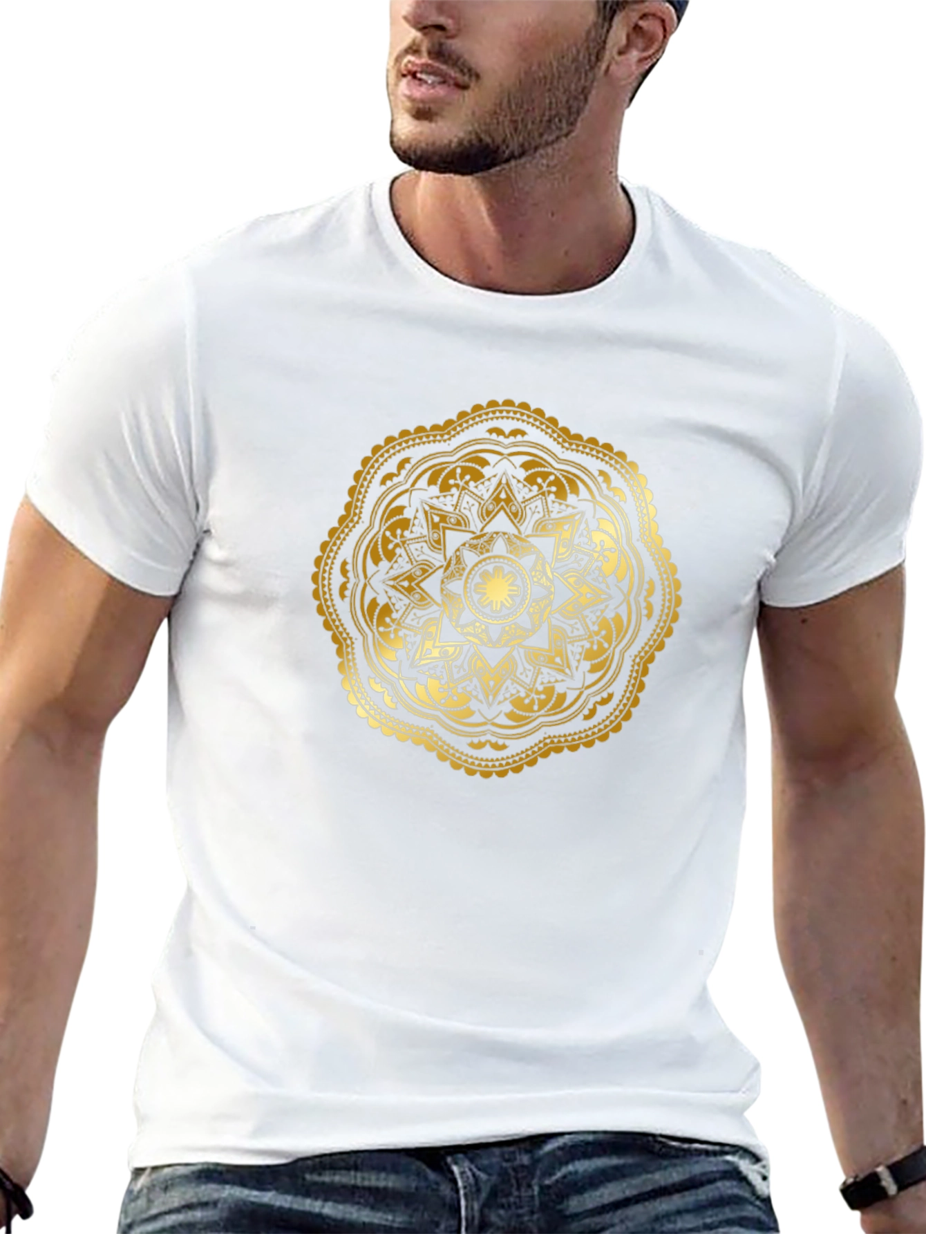 Camiseta Negra con Mandala Dorada - Estilo Único