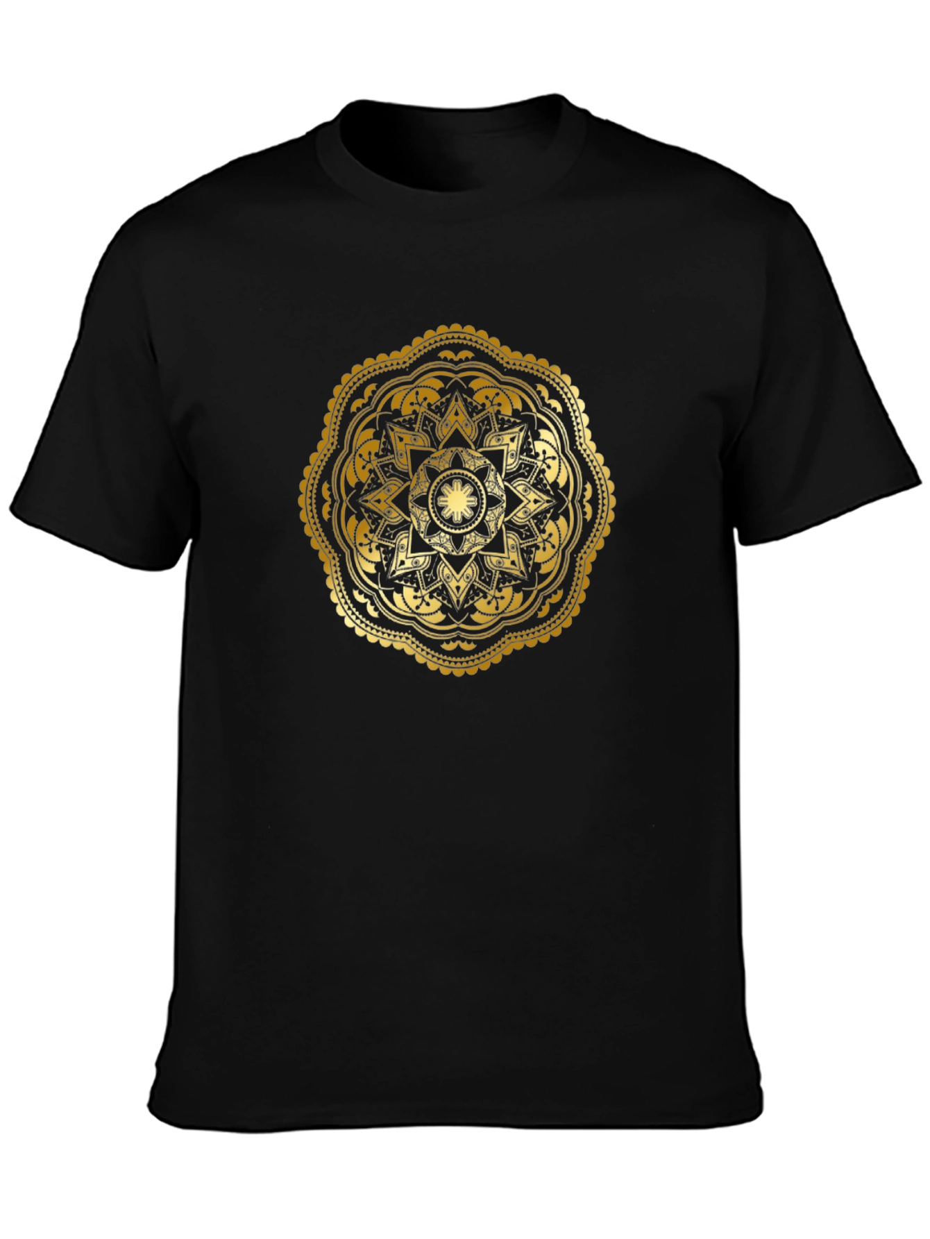 Camiseta Negra con Mandala Dorada - Estilo Único