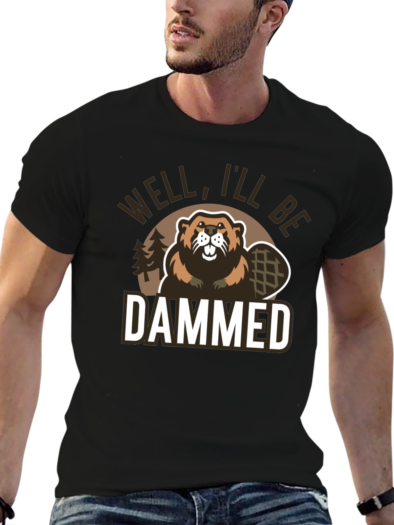 Camiseta Negra con Estampado Humorístico de Castor
