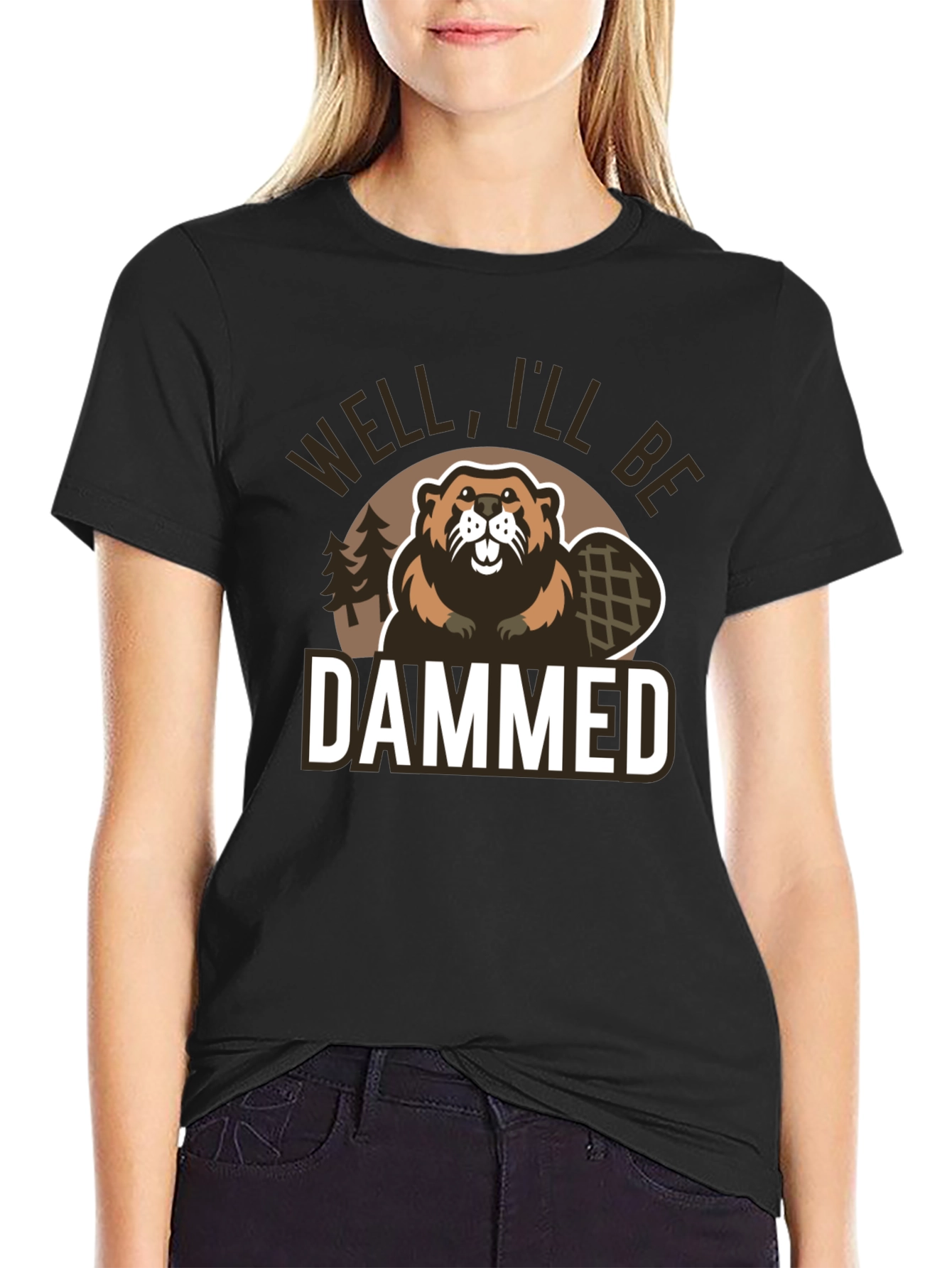 Camiseta Negra con Estampado Humorístico de Castor