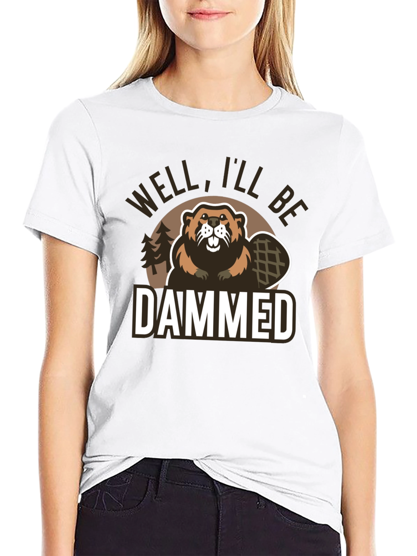 Camiseta Negra con Estampado Humorístico de Castor