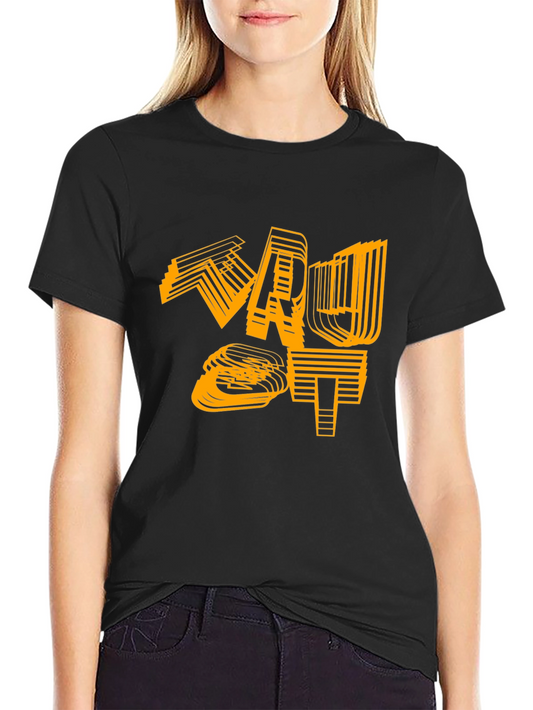 Camiseta Negra con Diseño Gráfico Abstracto Naranja