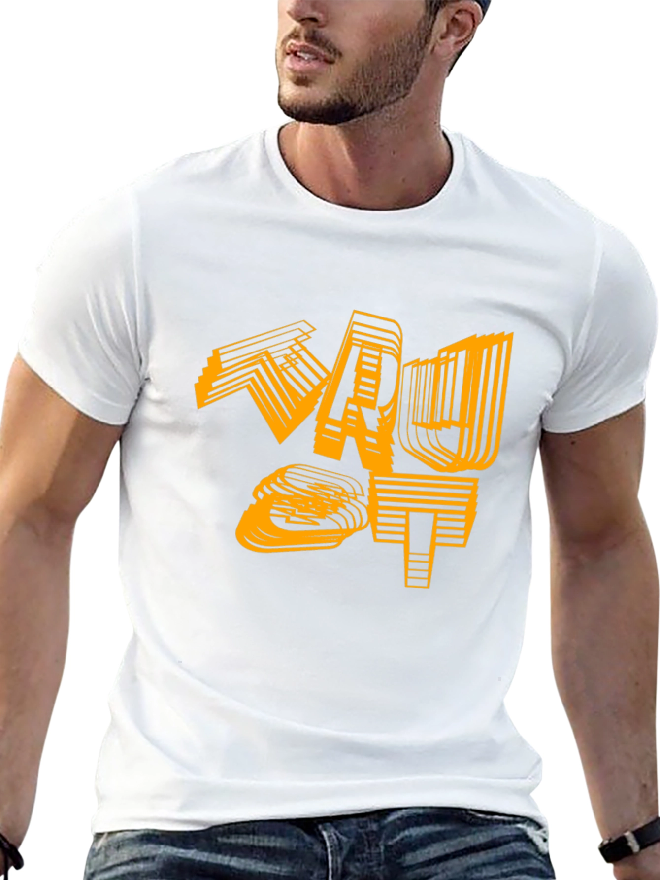 Camiseta Negra con Diseño Gráfico Abstracto Naranja