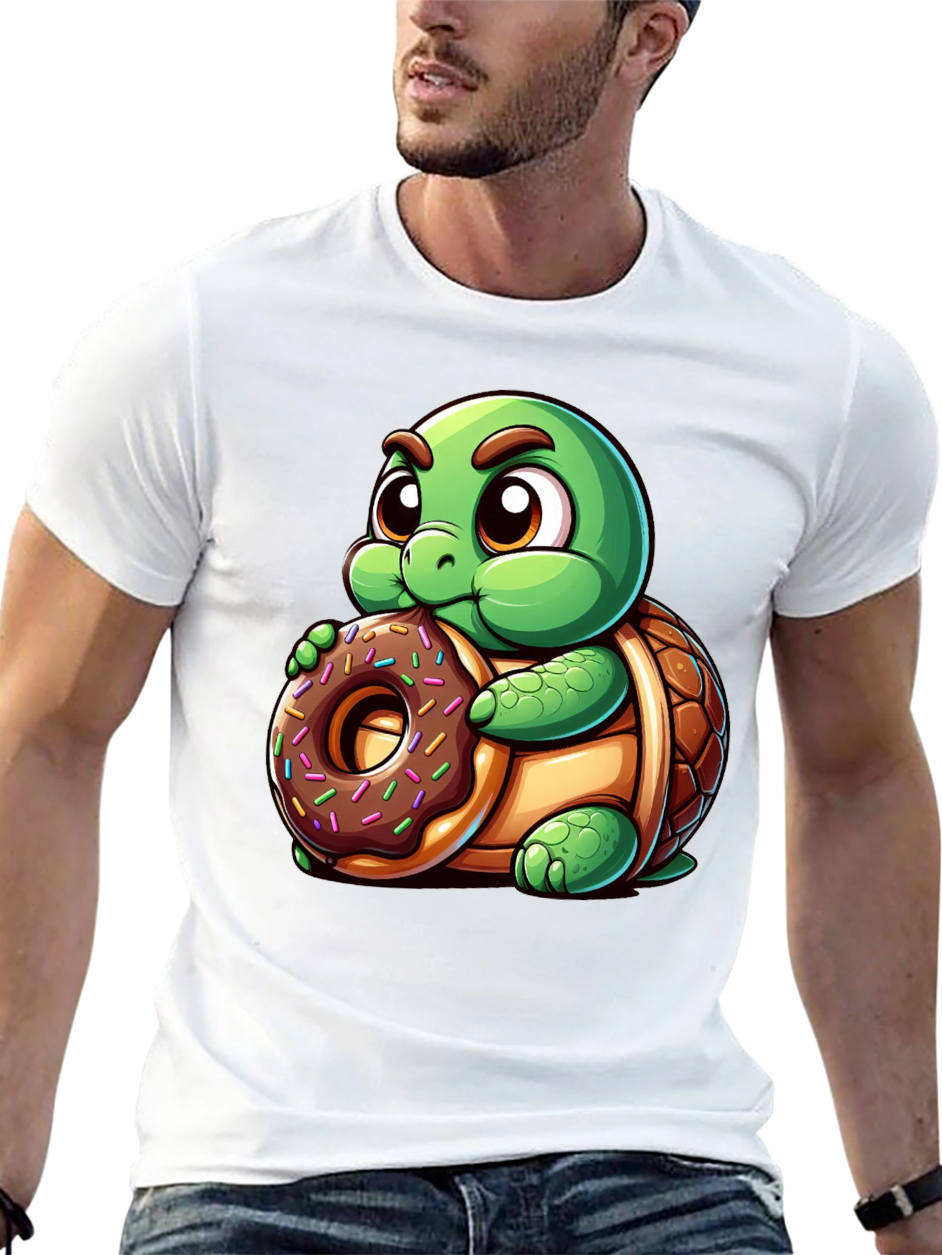 Camiseta Negra con Tortuga Adorable y Dona