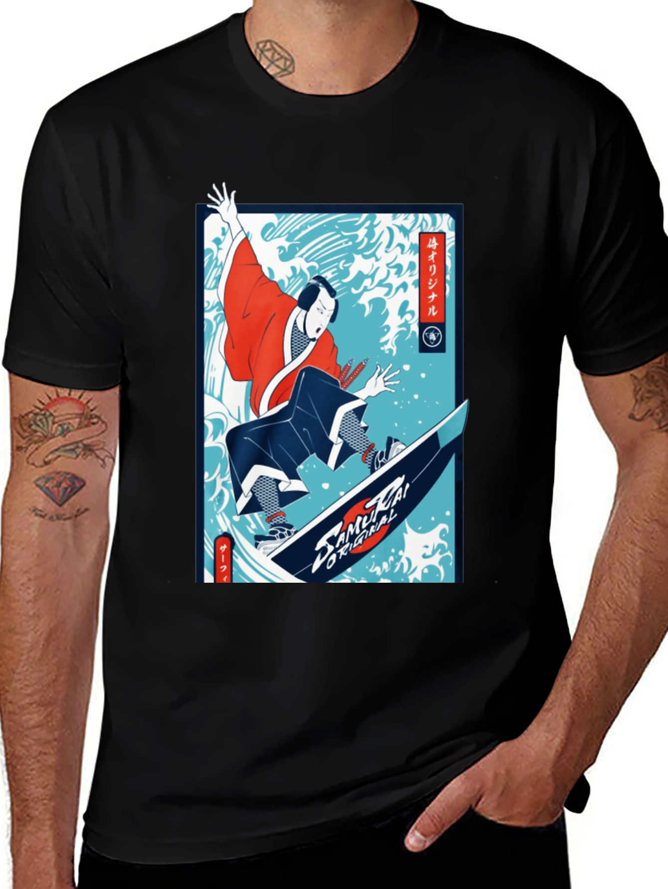 Camiseta Negra Diseño Samurai Surf Original